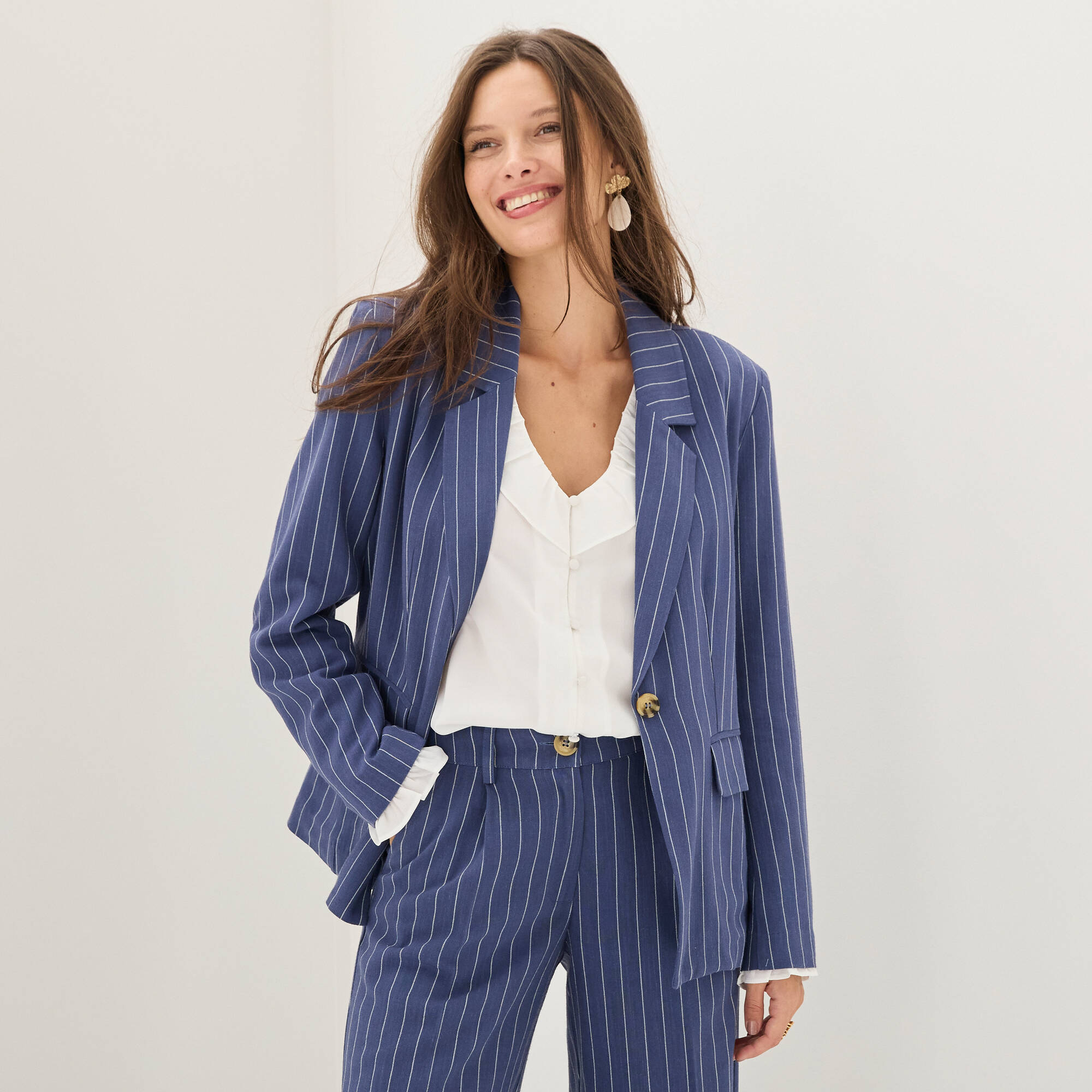 Veste blazer rayée, viscose-lin - Blancheporte
