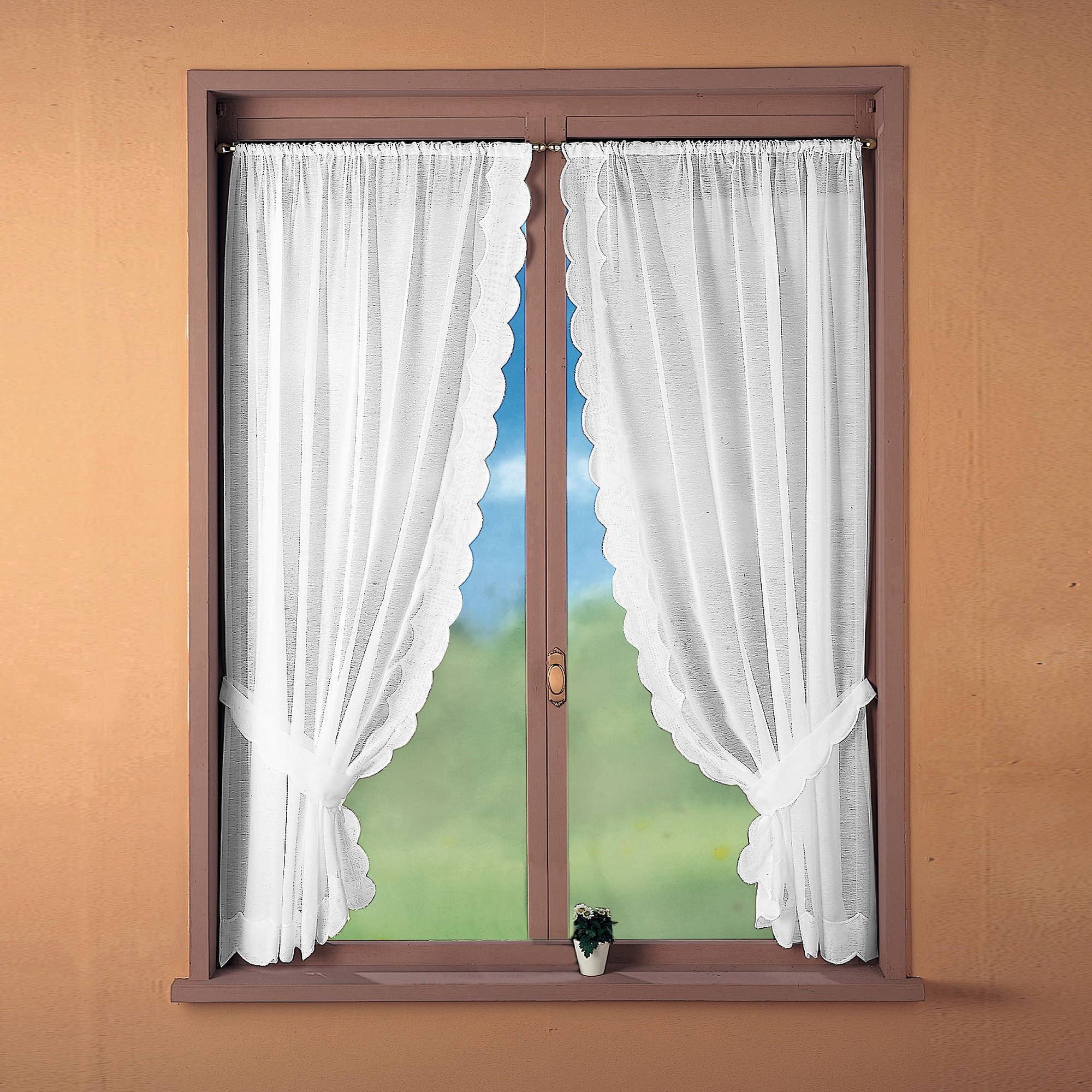 Rideau Broderie Cornely Finition Passe-tringle Embrasse Assortie - La Paire - Colombine