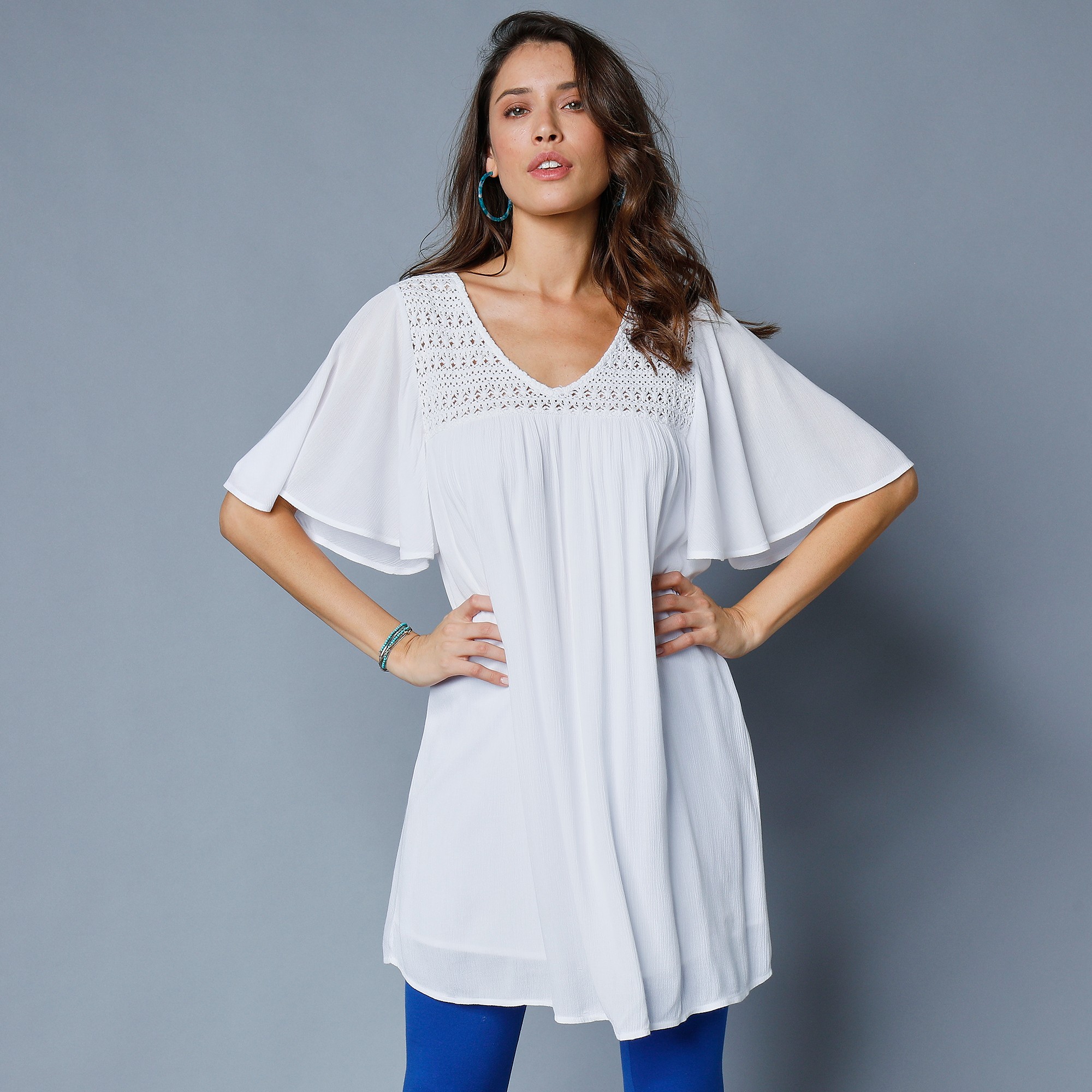 Tunique Longue Col V Macramé - Blancheporte