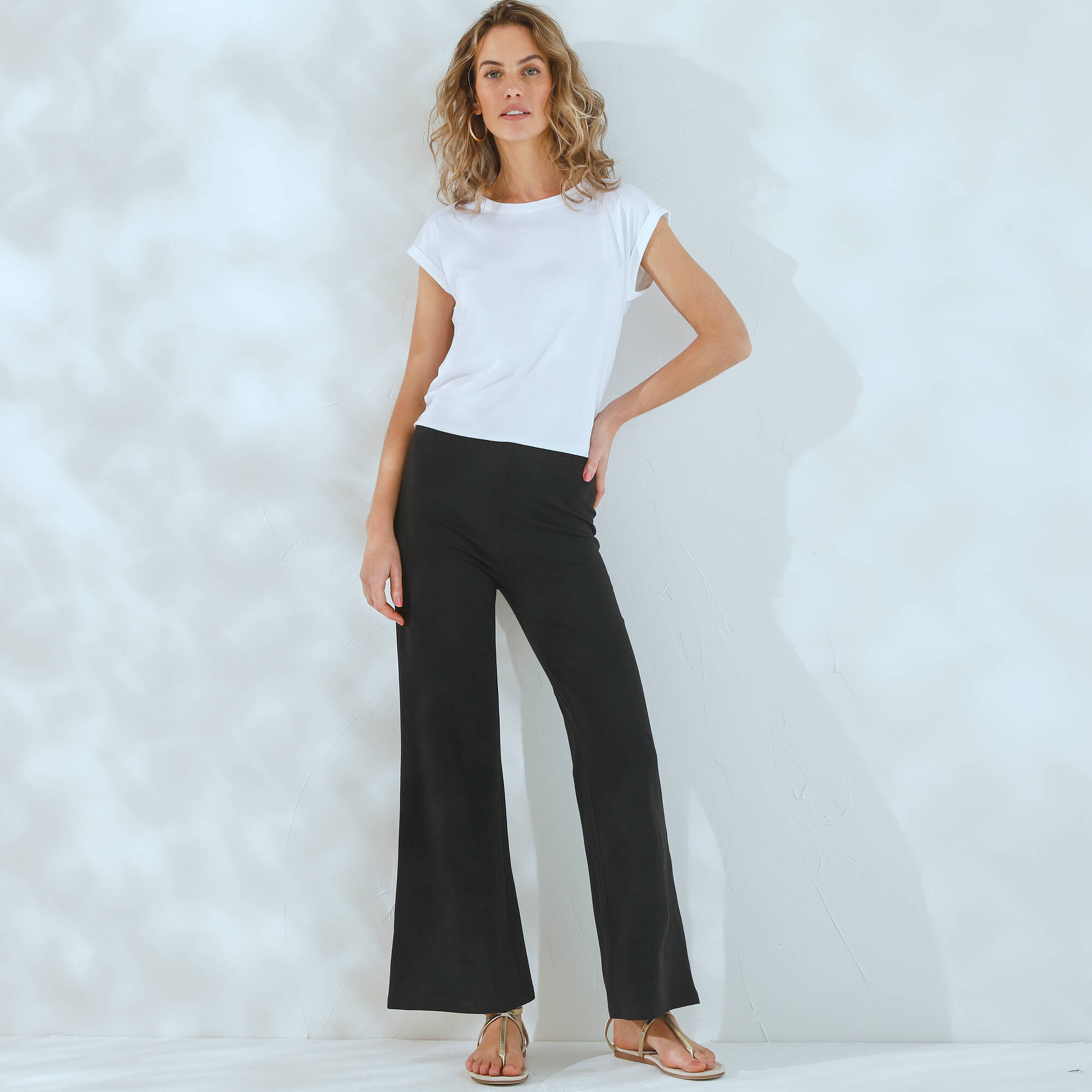 Pantalon large stretch, taille élastiquée - Blancheporte