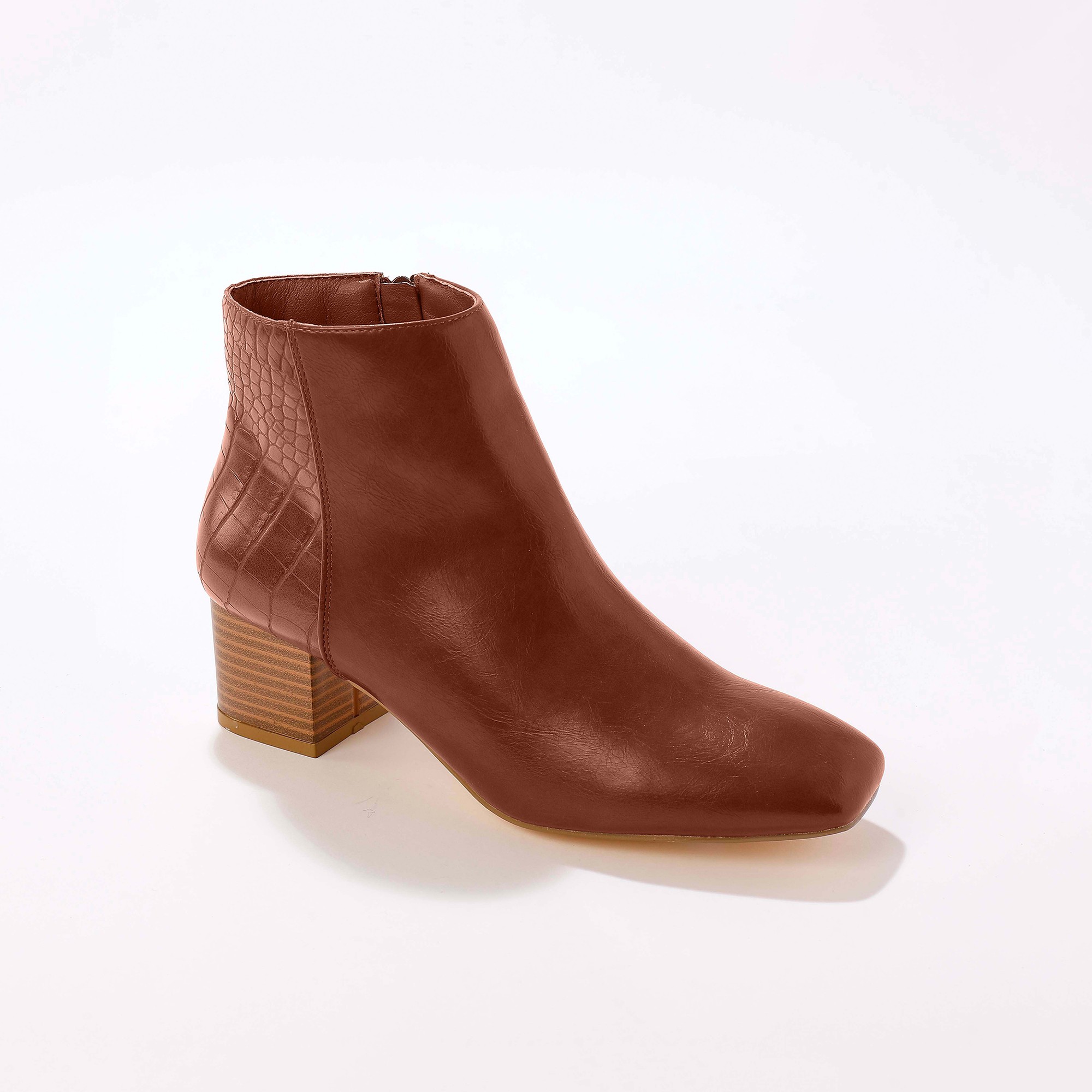 Boots Zippées Bout Carré, Dos Texturé Effet Croco - Blancheporte