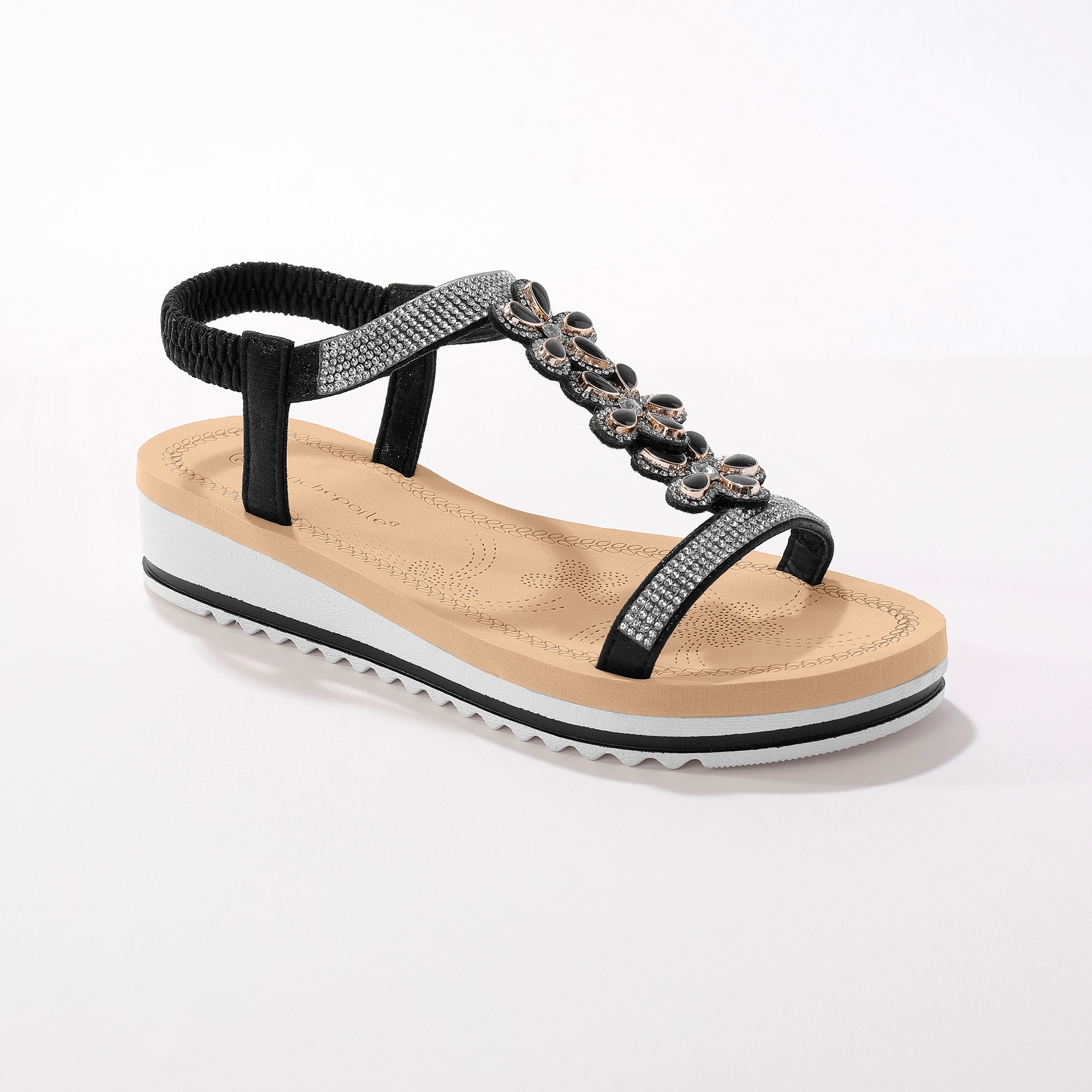 Sandales-bijou Compensées - Noir - Blancheporte