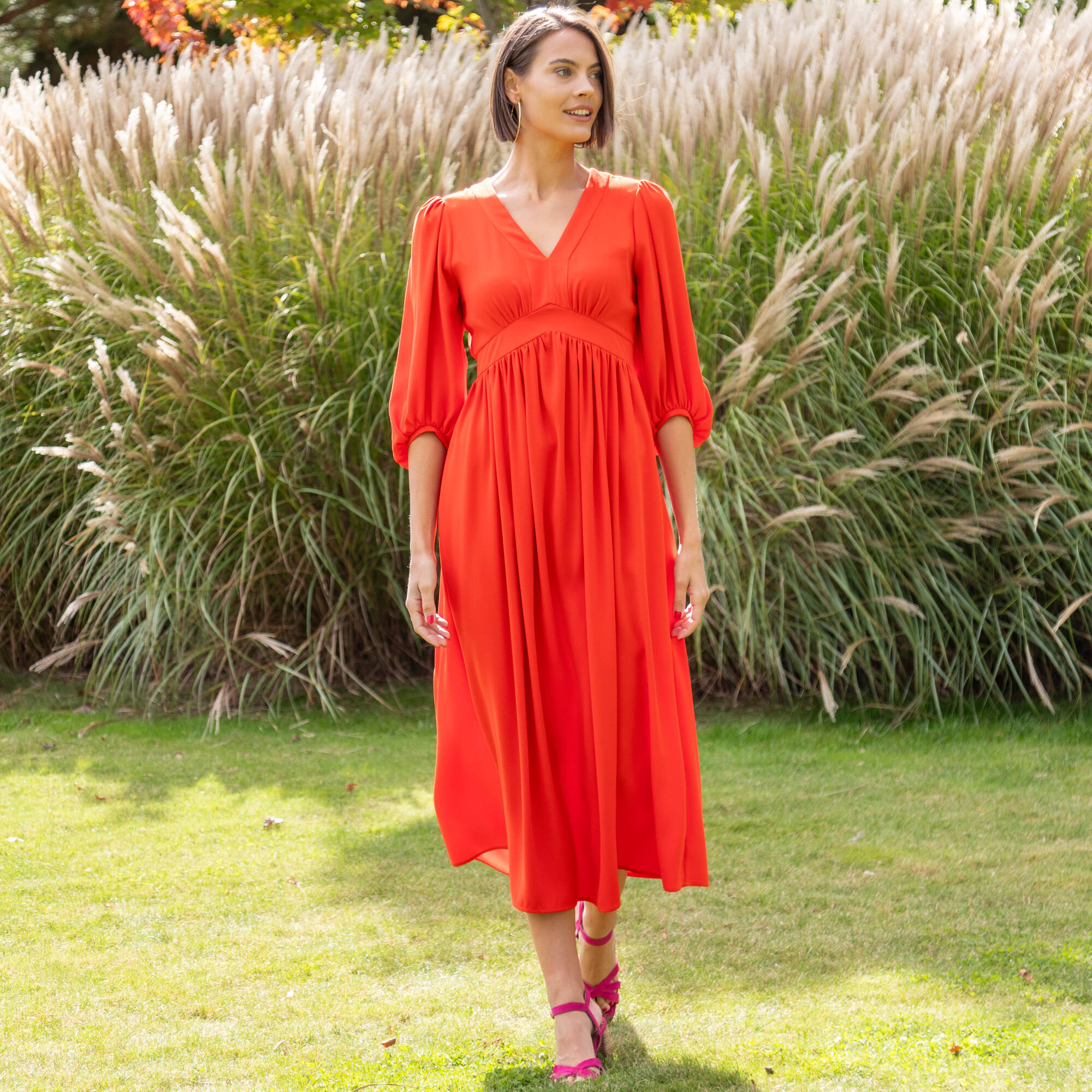 Robe longue fluide col V, unie - Blancheporte