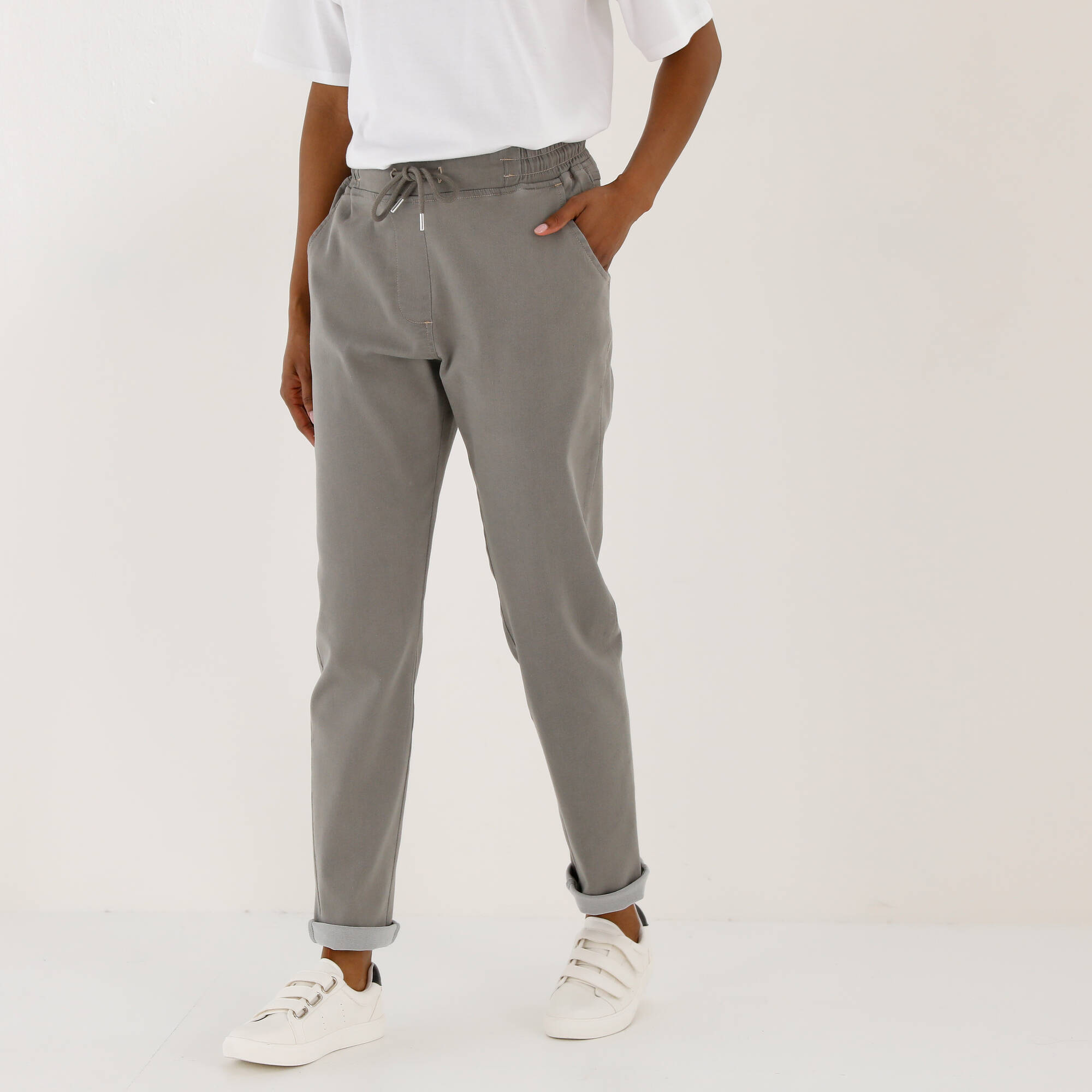 Pantalon jogpant maille effet jean, ceinture élastiquée - Blancheporte