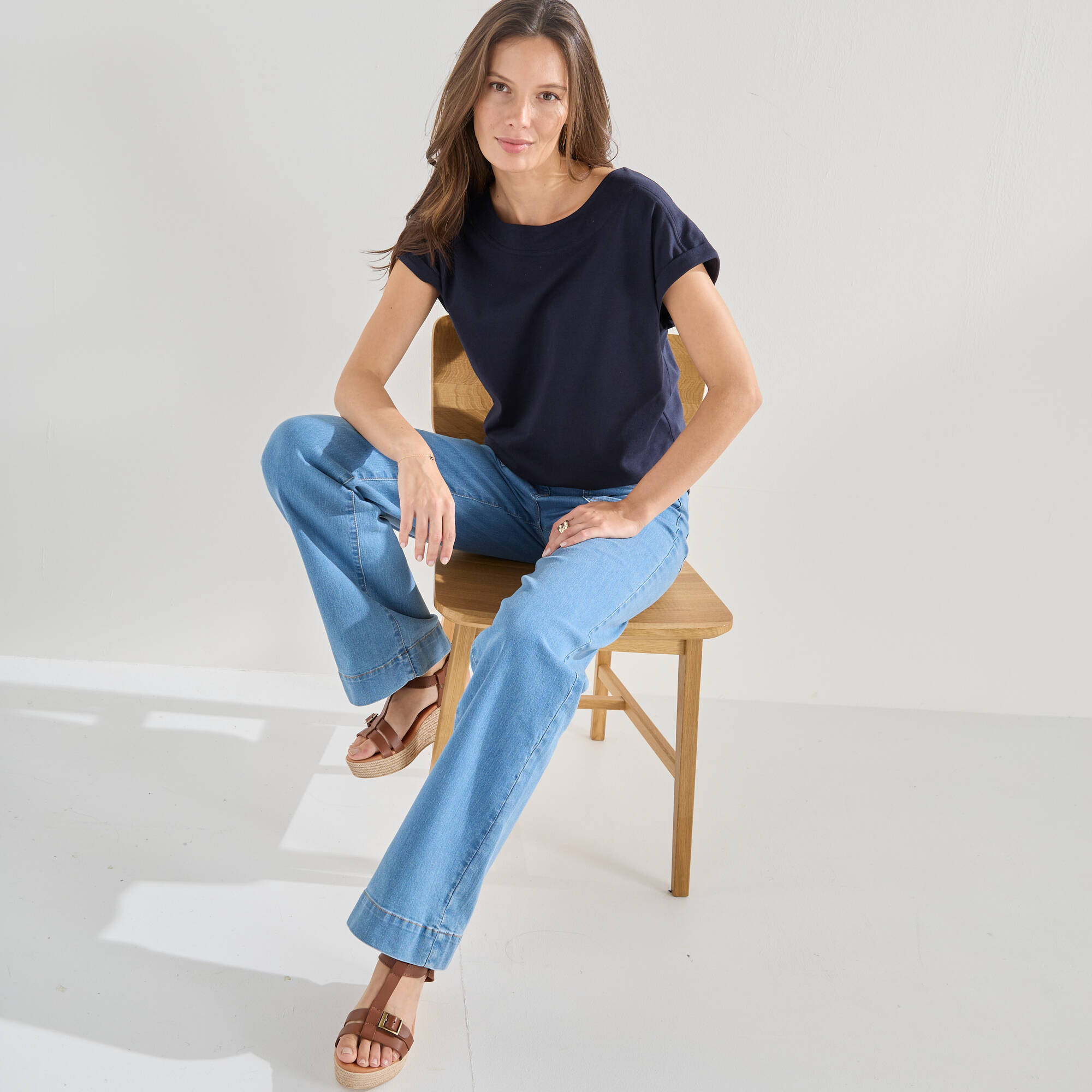 T-shirt uni col bateau manches courtes - Blancheporte 16 €