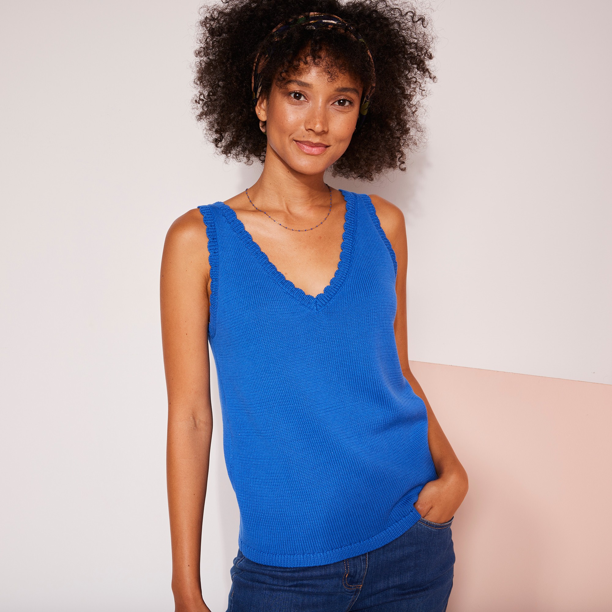 Débardeur Maille Col V, Finitions Écailles - Blancheporte