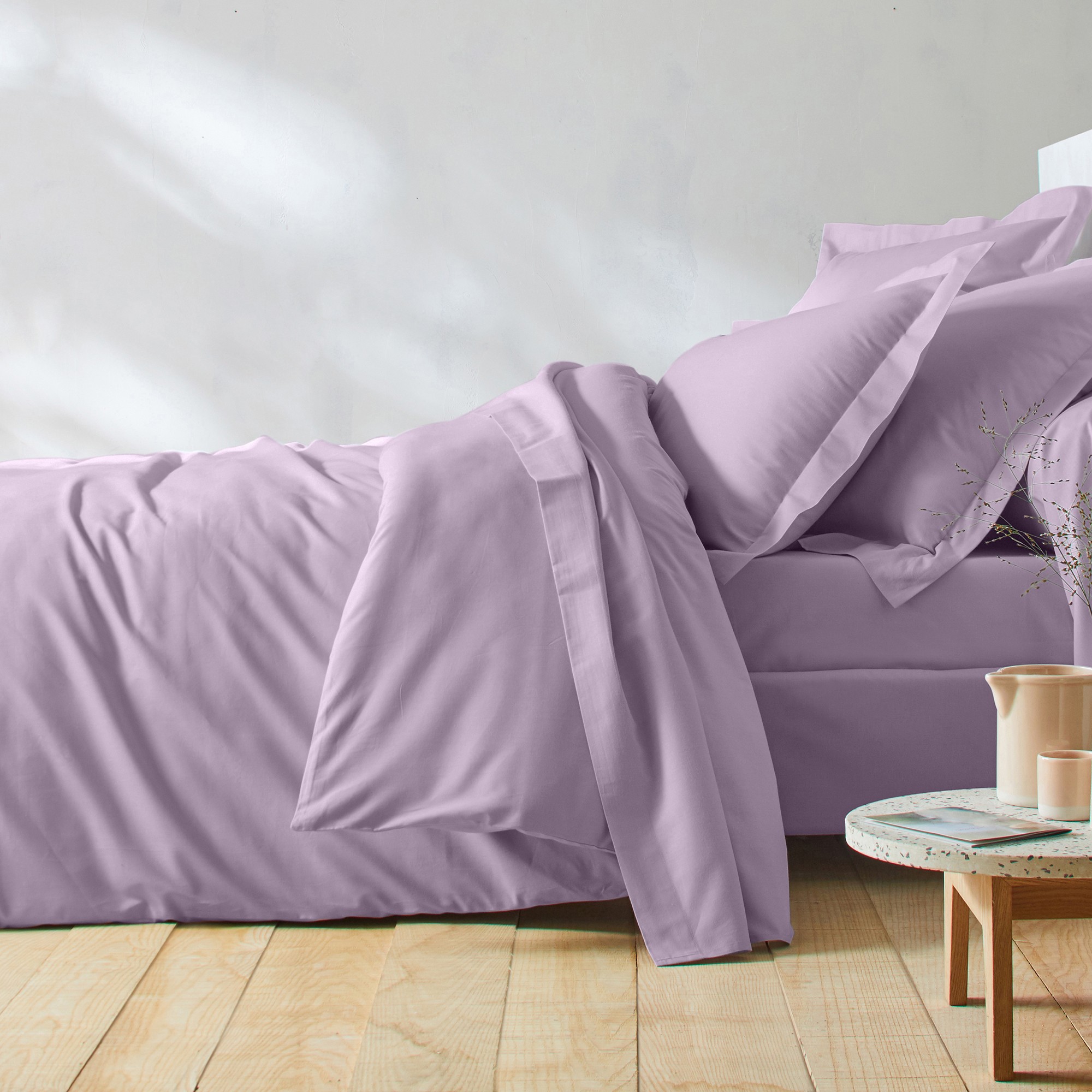 Linge de lit uni - coton bio(**) - Taie D'oreiller Volant Plat : 50x70cm - Violet - Colombine