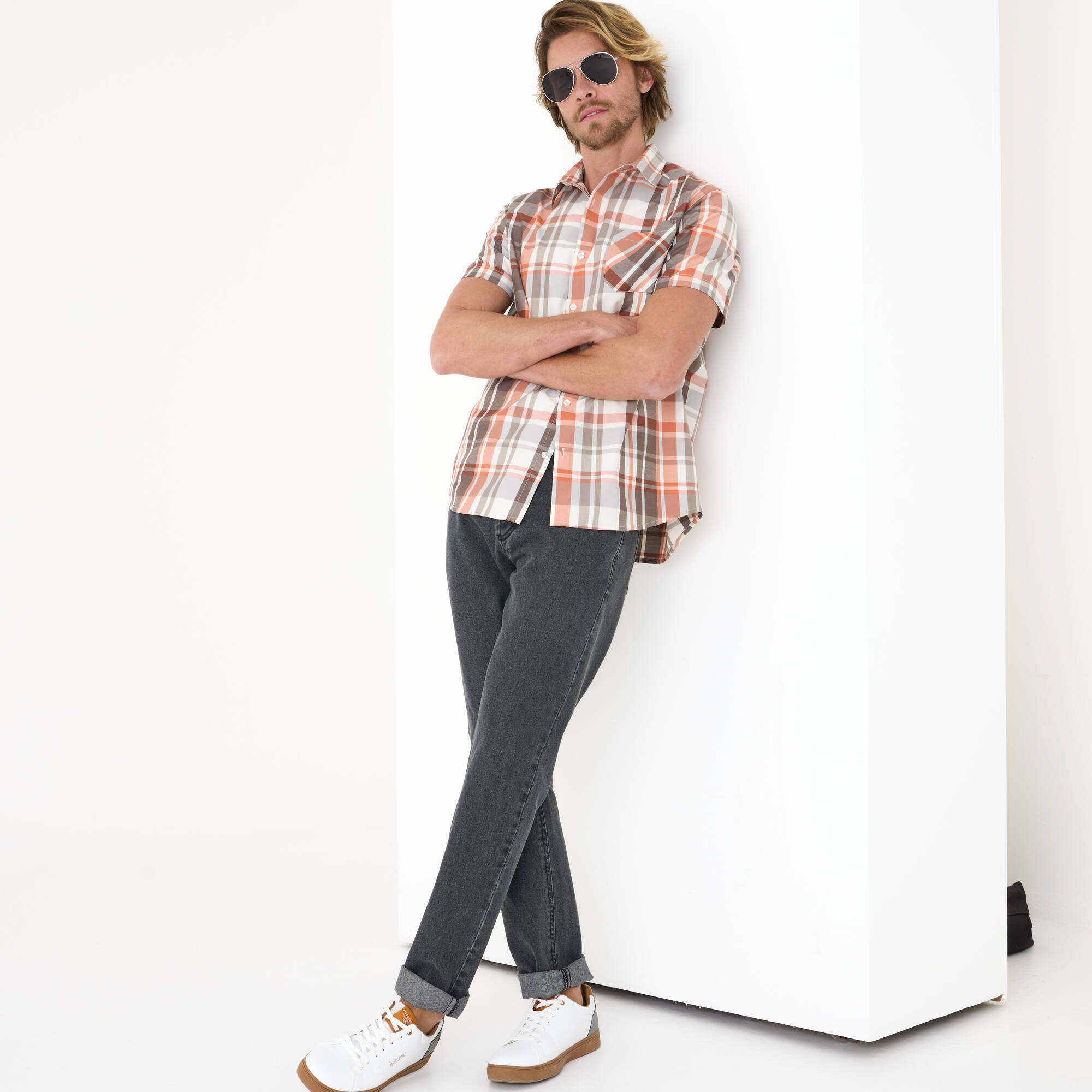 Chemise grands carreaux manches courtes polycoton - Blancheporte 15 €