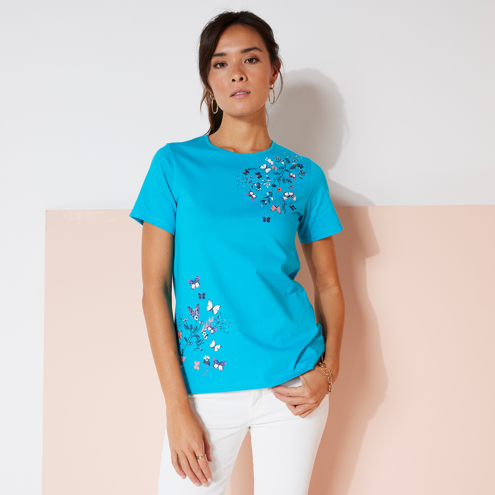 T-shirt Manches Courtes Imprimé Papillon - Blancheporte