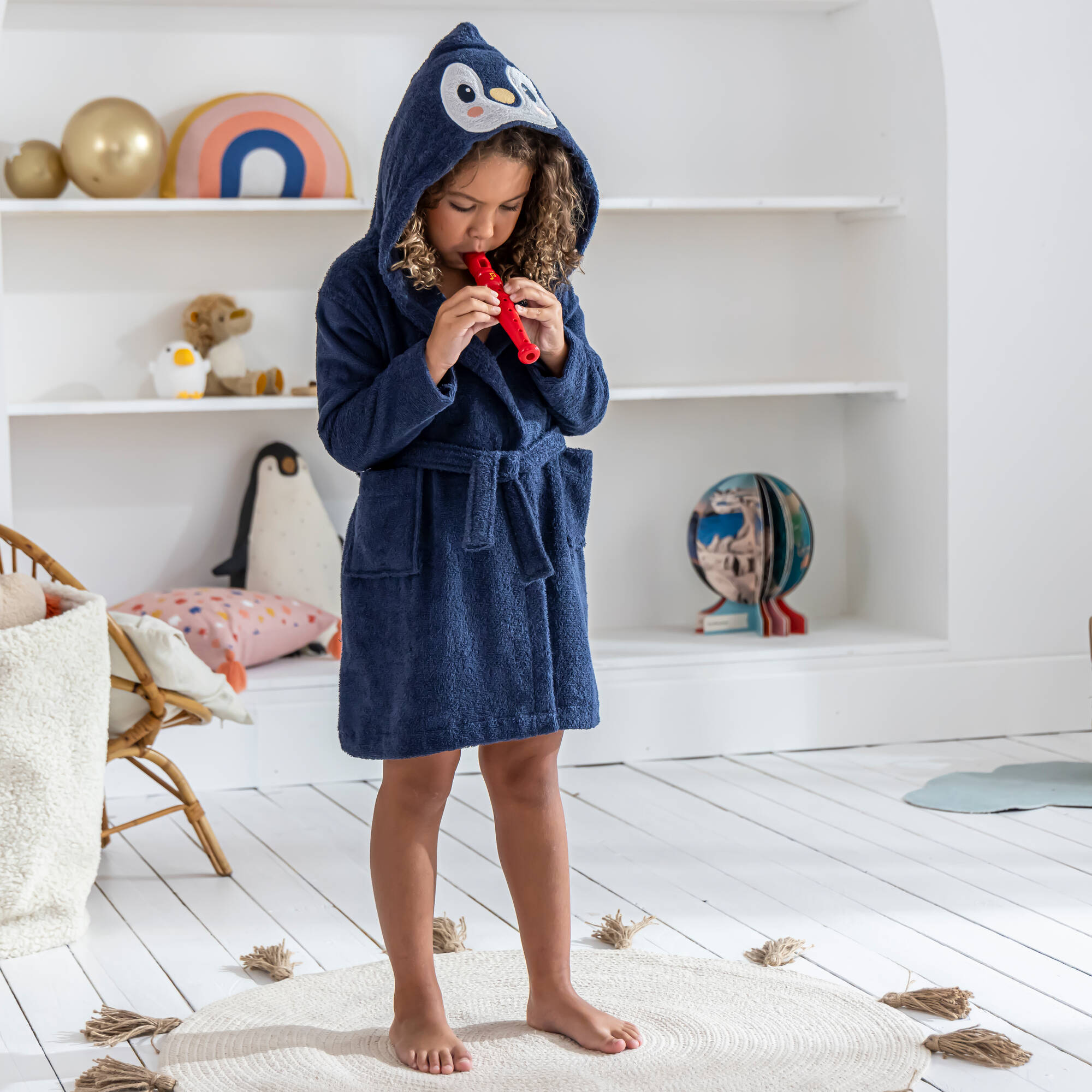 Peignoir Bain Bébé à Capuche Hooyi – Motif Pingouin Mignon, 100% Coton Doux Et Absorbant