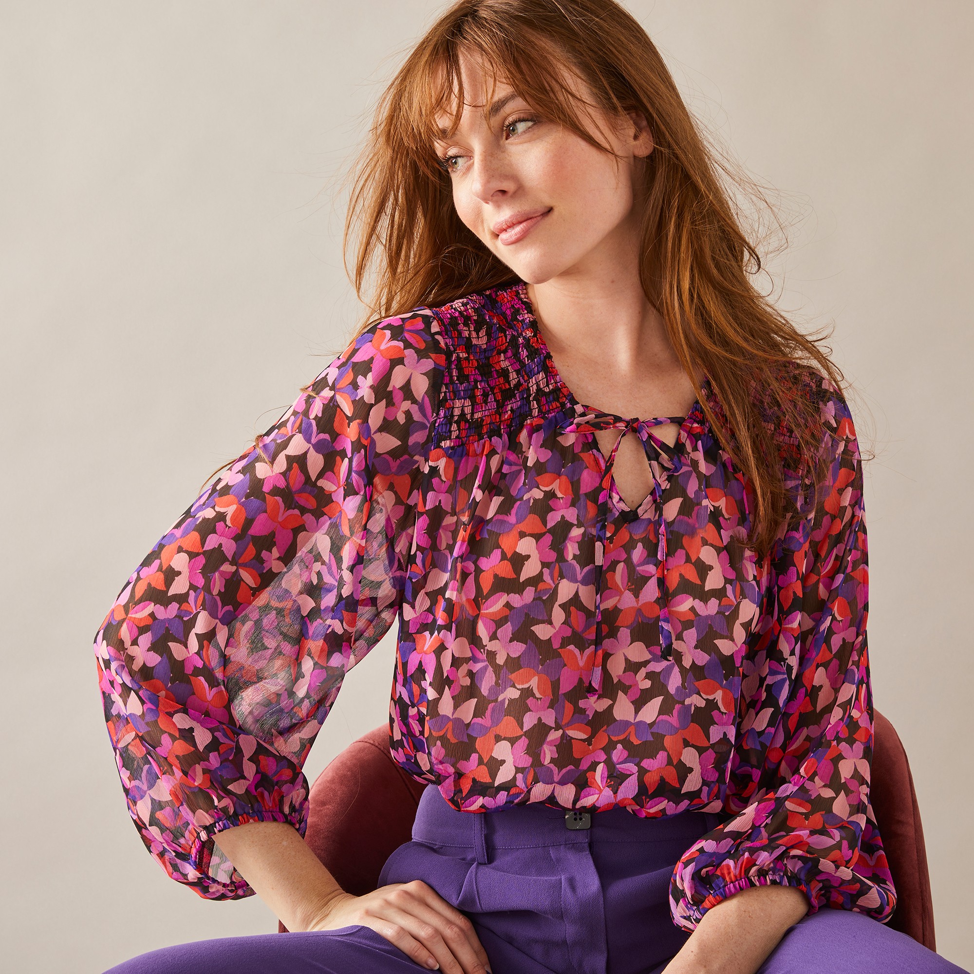 Blouse Détails Smockés Imprimée Manches 3/4, Voile - Blancheporte