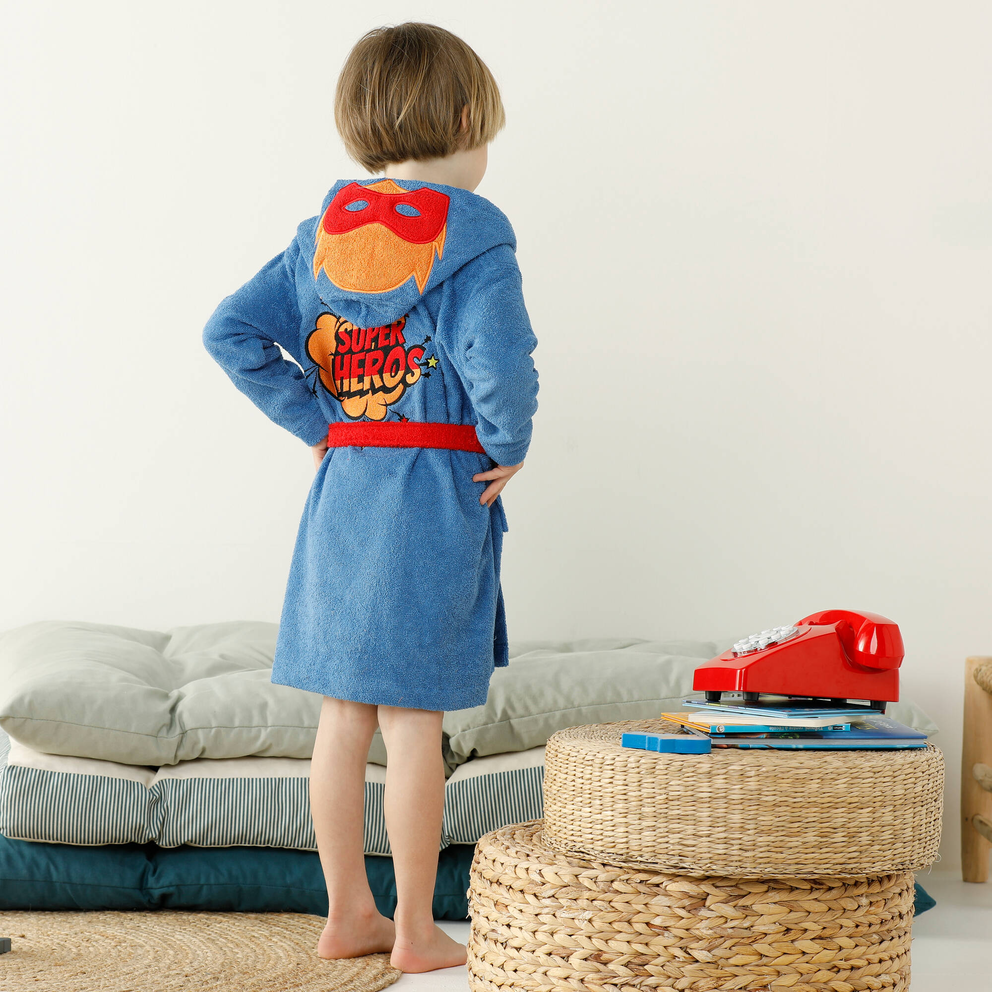 Peignoir de bain enfant super heros a capuche eponge coton 340g m bleu dur Blancheporte