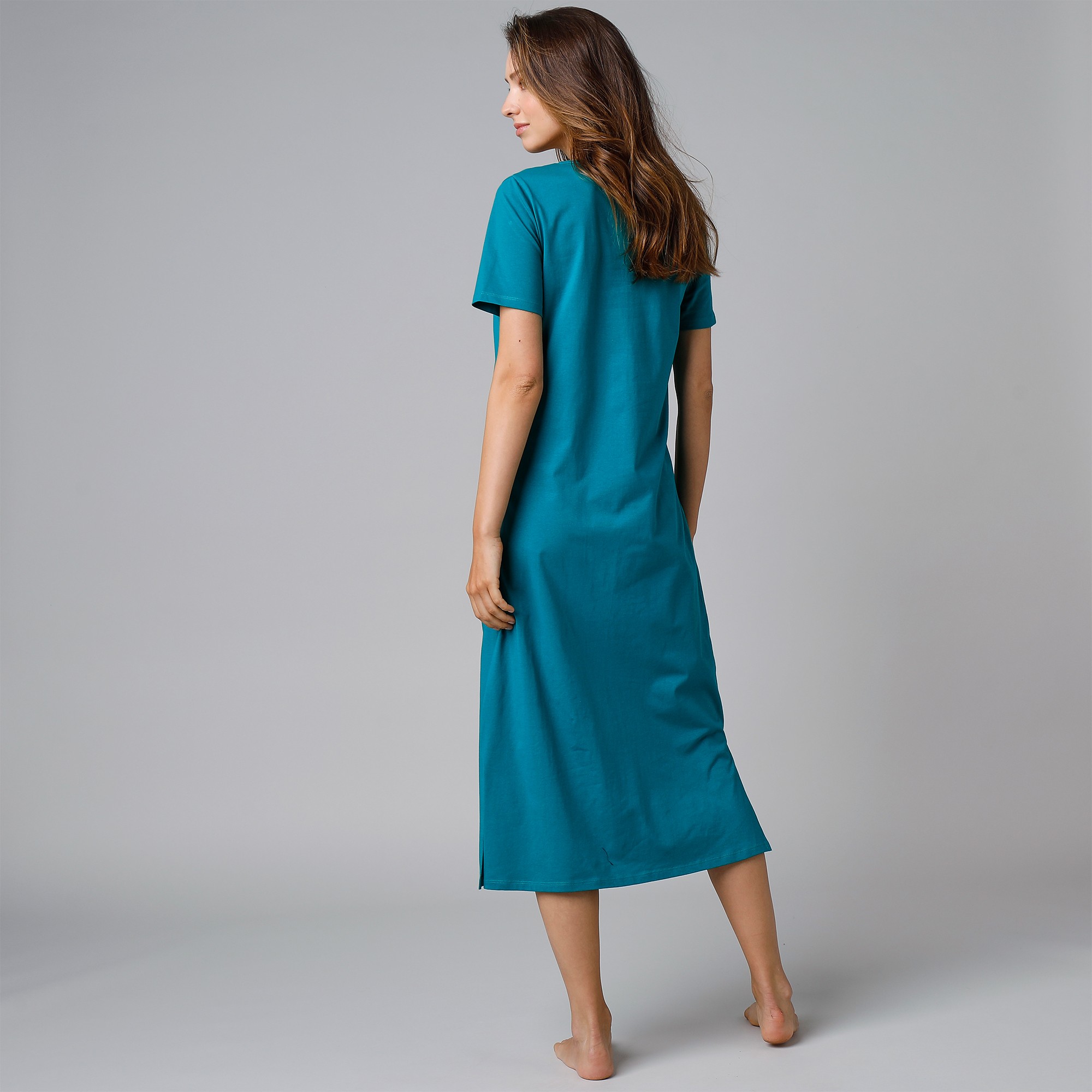 Chemise de nuit longue manches courtes unie meraude Blancheporte