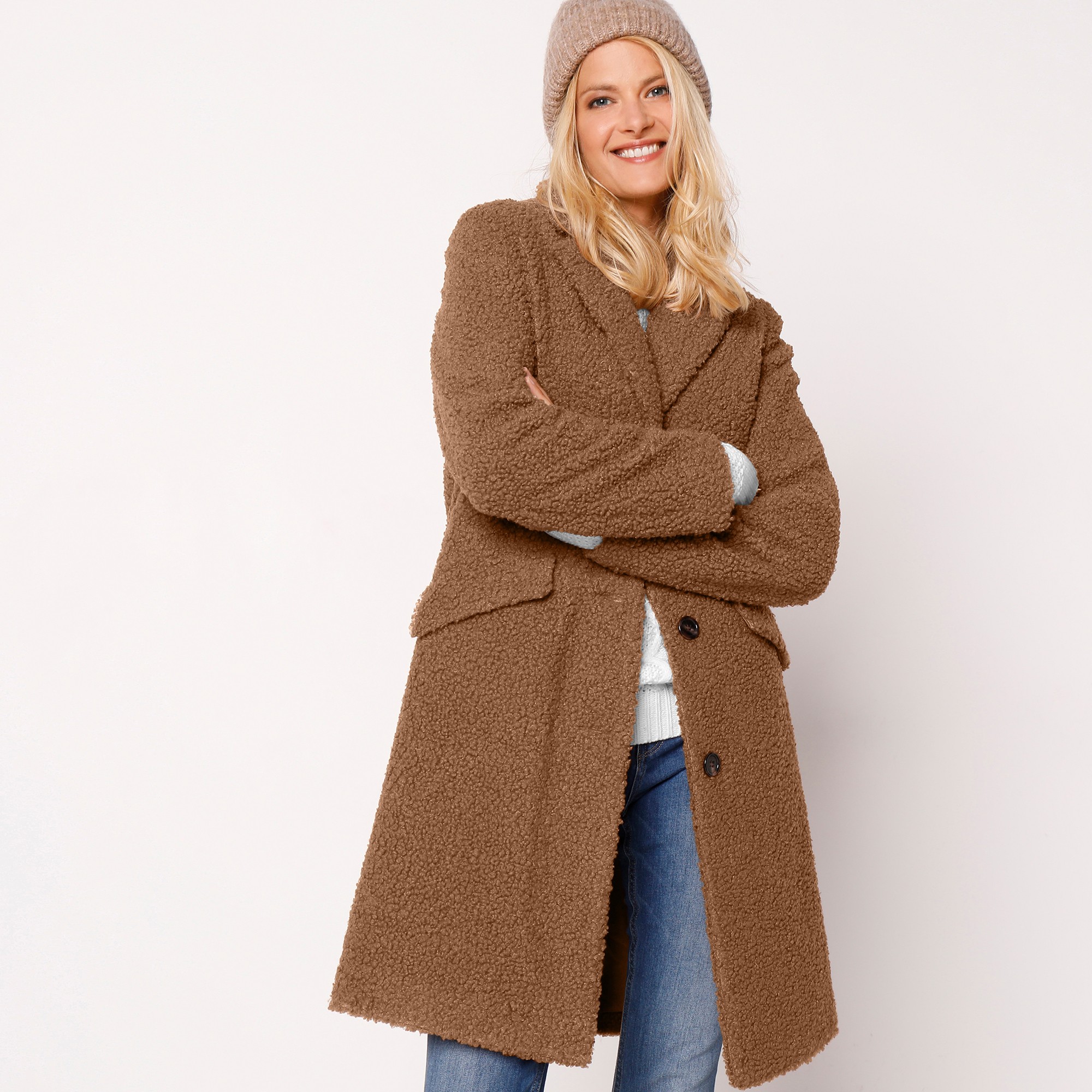 Manteau maille bouclette col tailleur