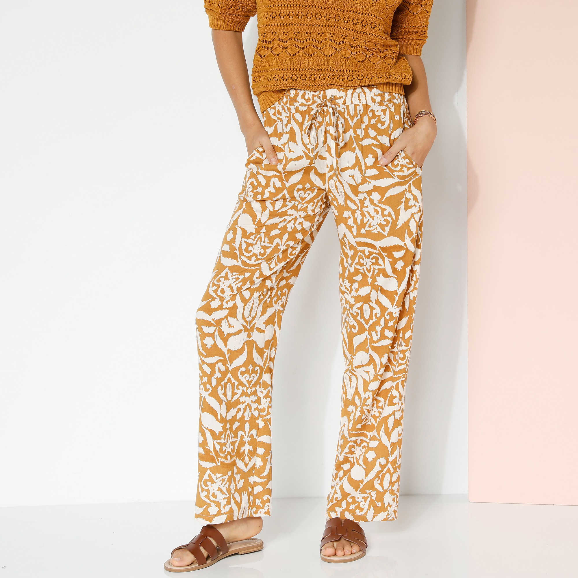 Pantalon Large Fluide, Imprimé Ethnique Bicolore - Blancheporte