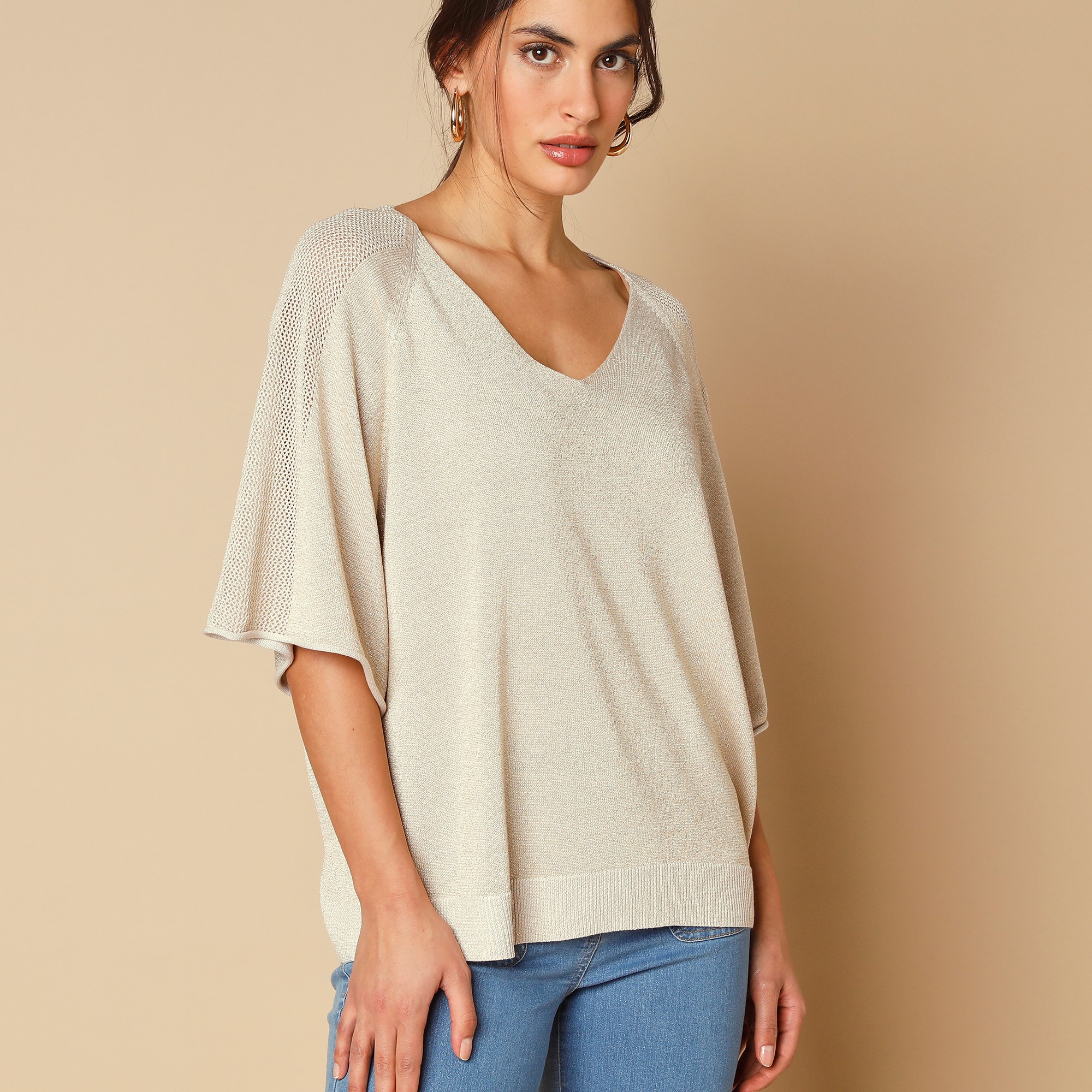 Pull Forme Boîte Avec Maille Ajourée Et Fil Brillant - Blancheporte