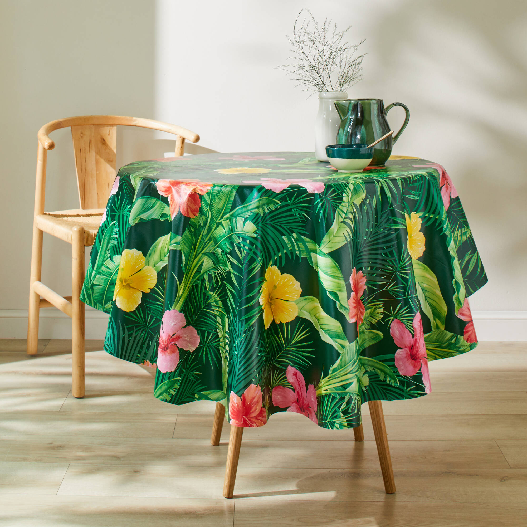 Nappe En Toile Cirée Lavable 240 X 140 Cm - Imperméable Herbes Vert - Nappe Jardin Extérieure Intérieure