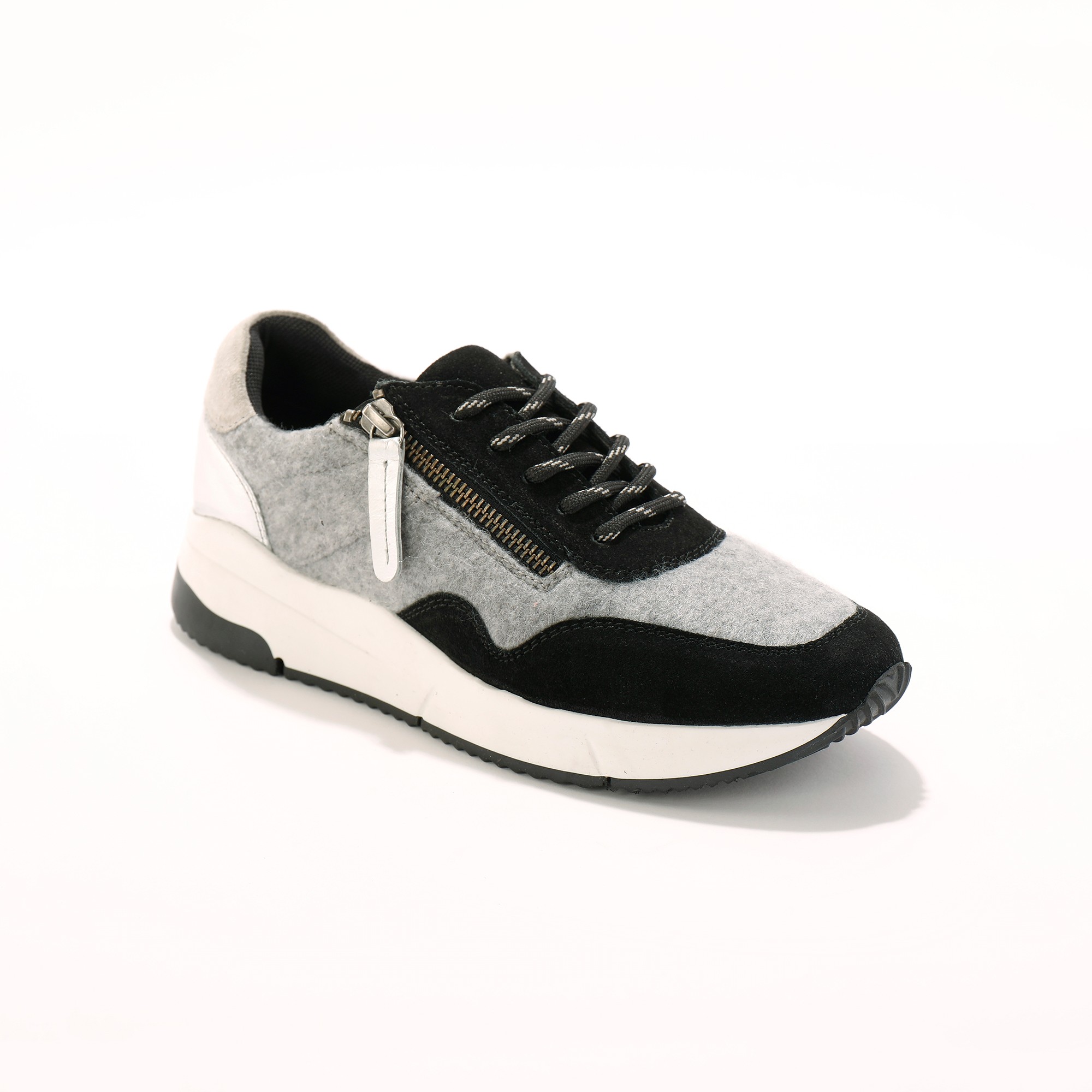 Baskets Style Running Zippées En Cuir Bimatière - Gris Flanelle - Blancheporte