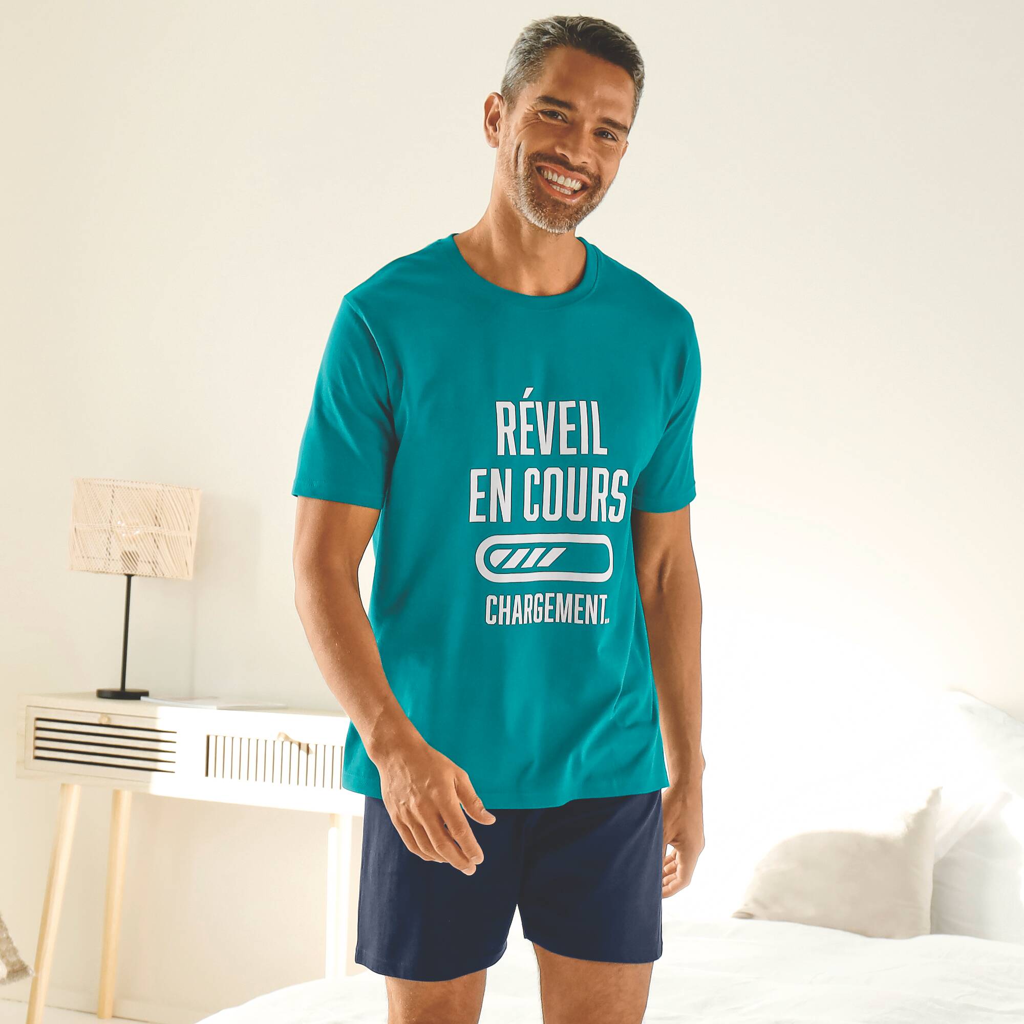 Pyjama short col rond à message - Blancheporte