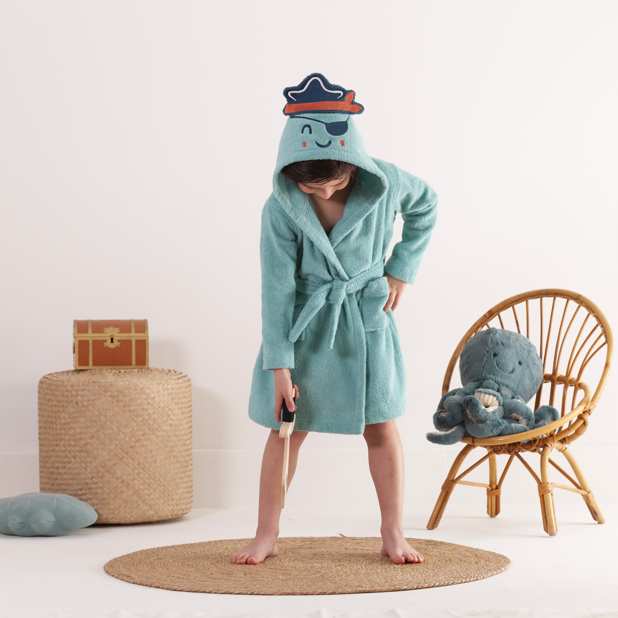 Peignoir de bain enfant pirate eponge coton 340g m2