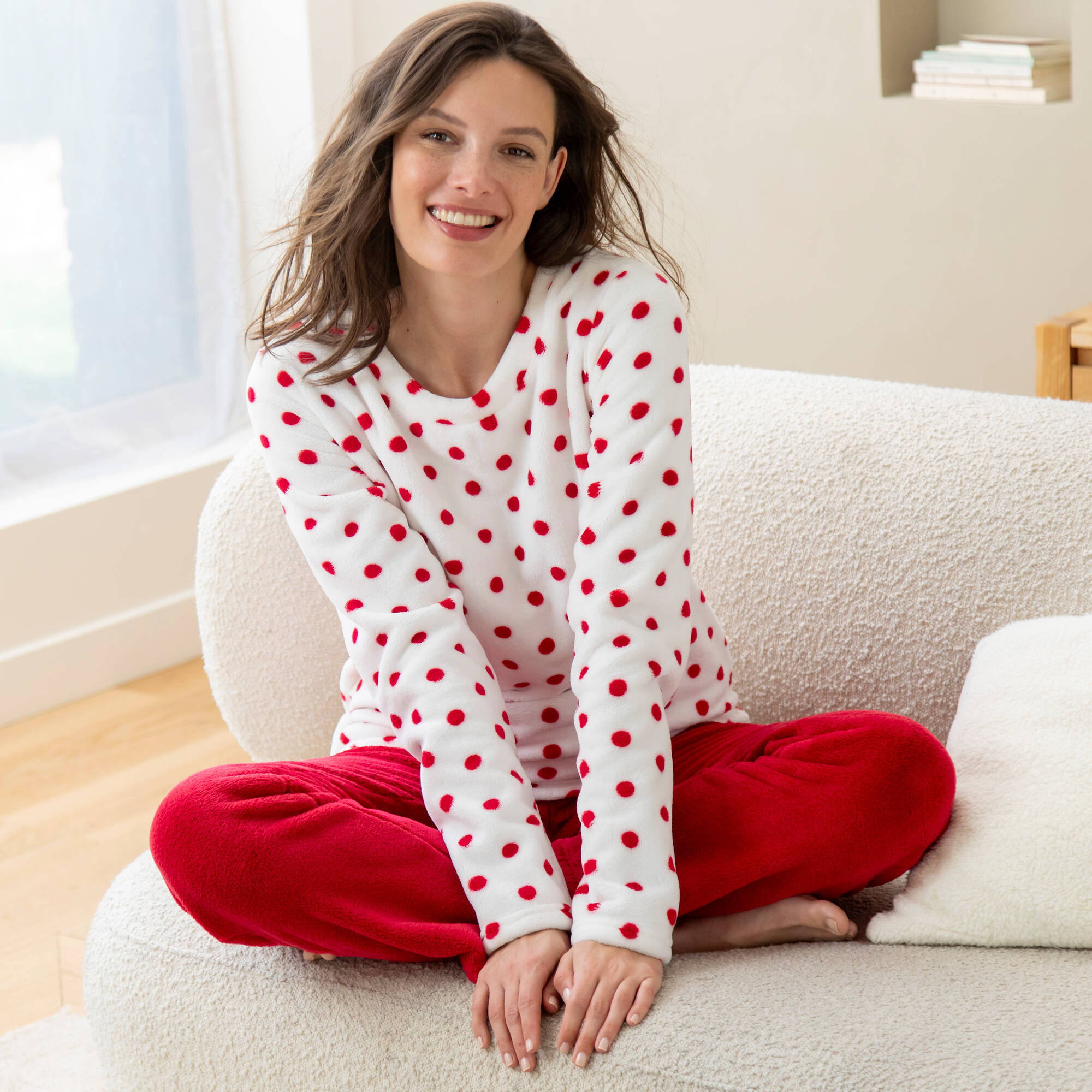 Pyjama polaire imprim pois toucher peluche manches longues - Blancheporte 40$