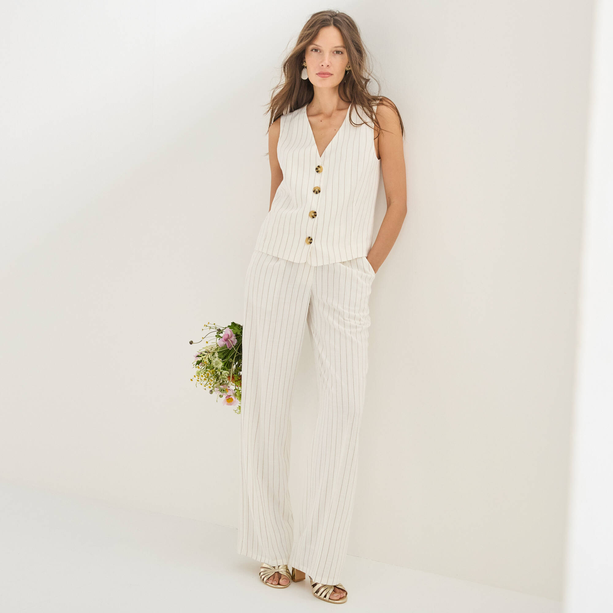 Veste style cafetier sans manches raye viscose-lin - Blancheporte 27 €