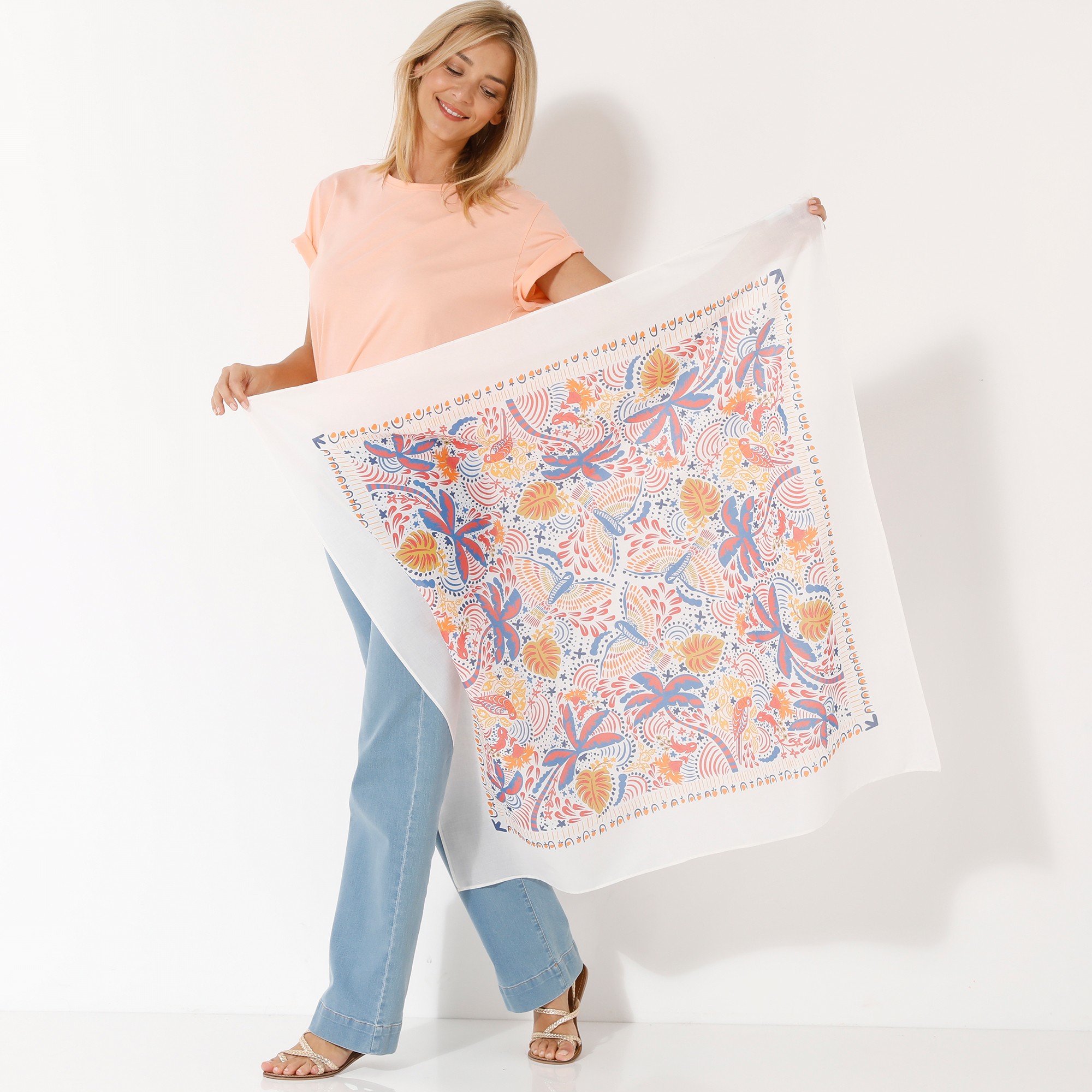 Foulard Imprimé Vintage, 100 X 100 Cm - Coton - Blancheporte