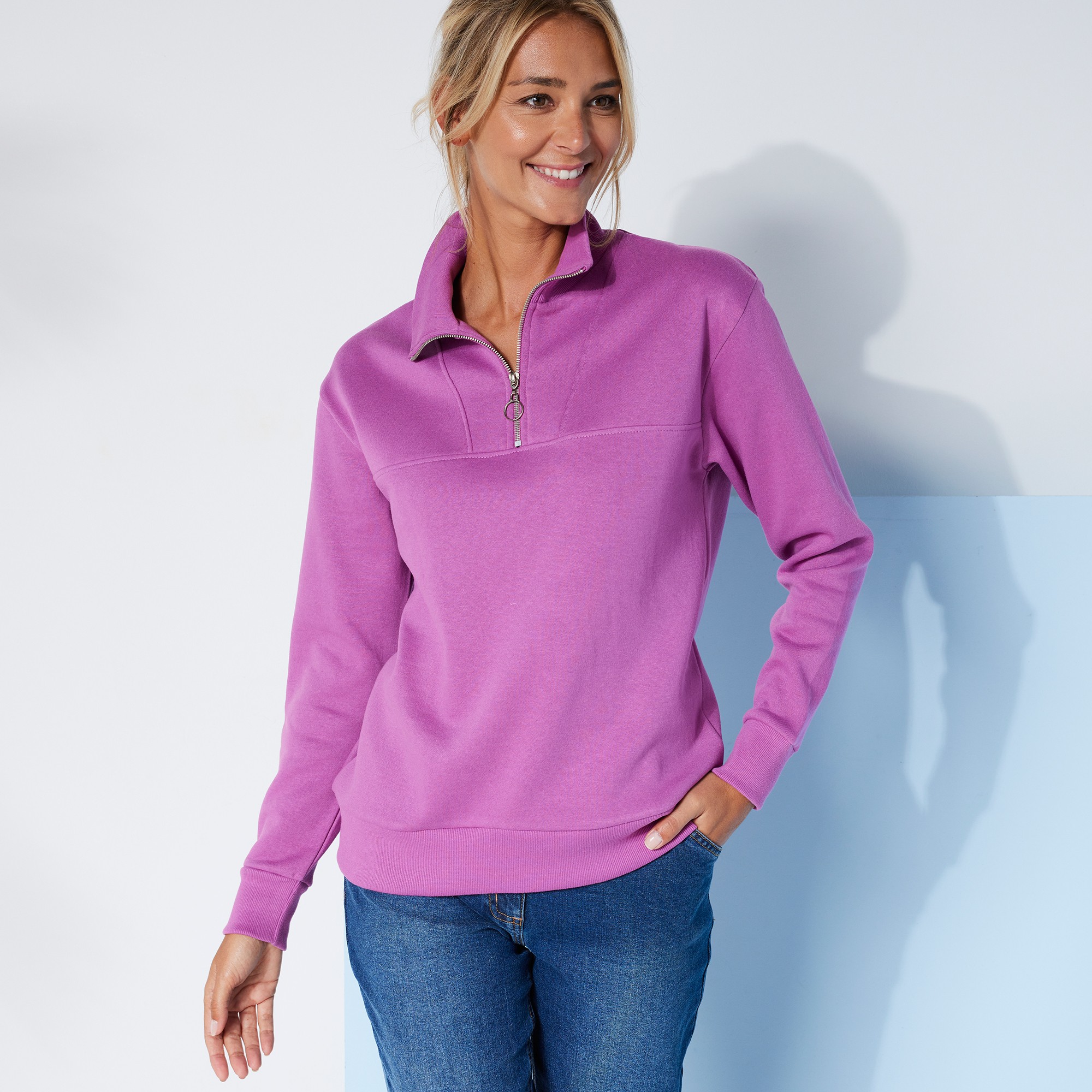 Sweat Col Montant Zippé En Molleton Gratté - Blancheporte