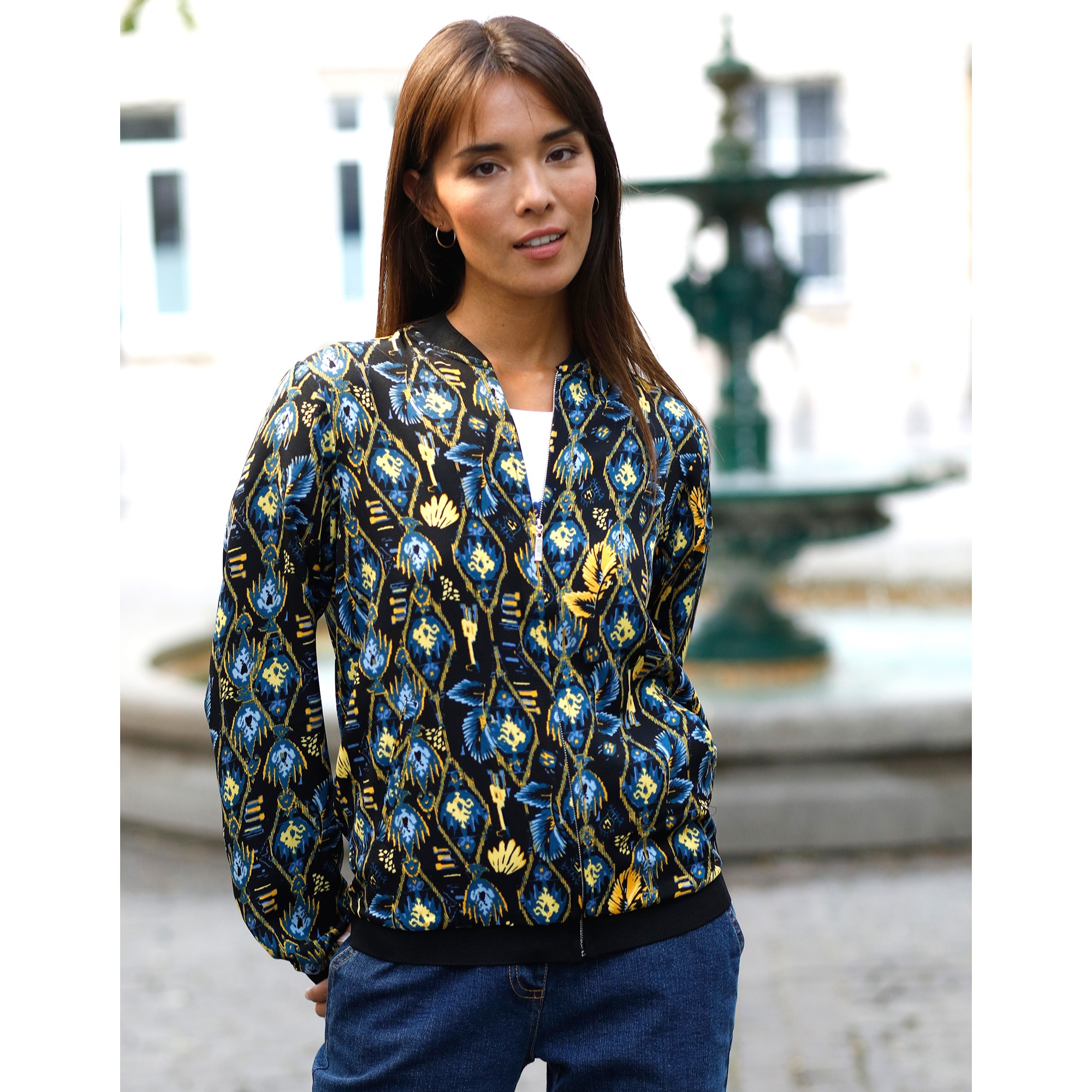 Veste Imprimée Zippée, Crêpe - Blancheporte