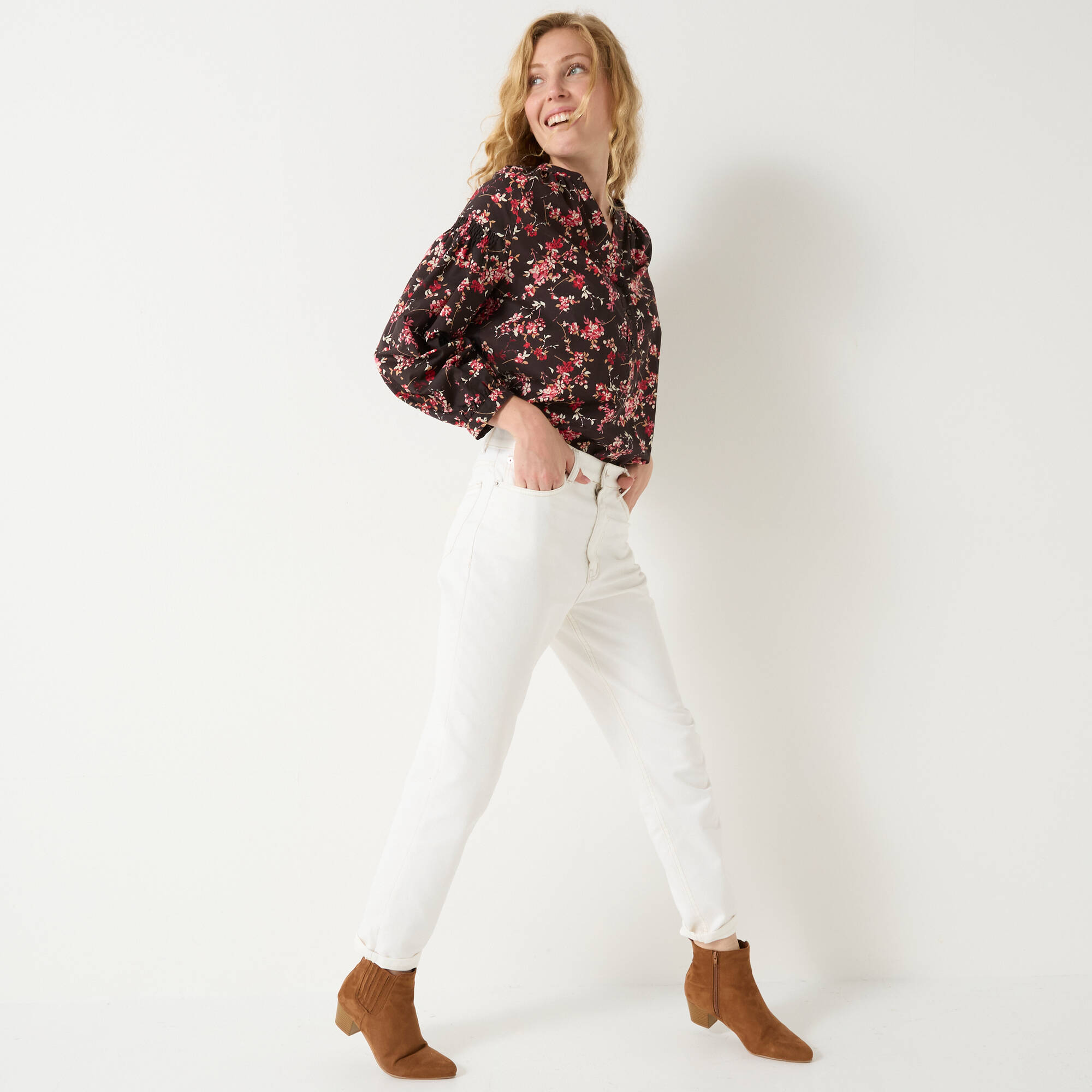 Blouse en coton imprime fleurs manches 78 - Blancheporte 8 €