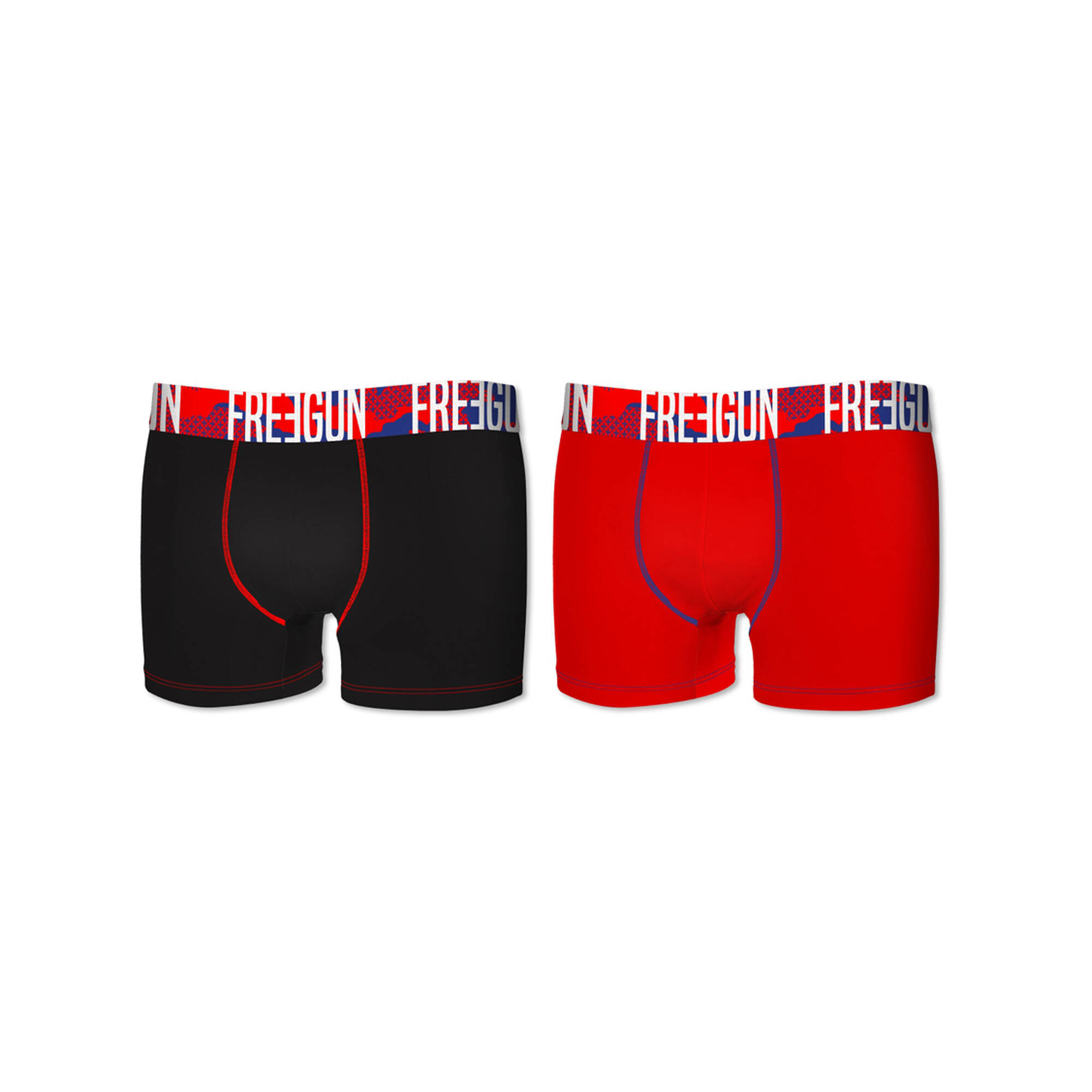 Boxer coton stretch Freegun lot de 2 noir rouge Blancheporte
