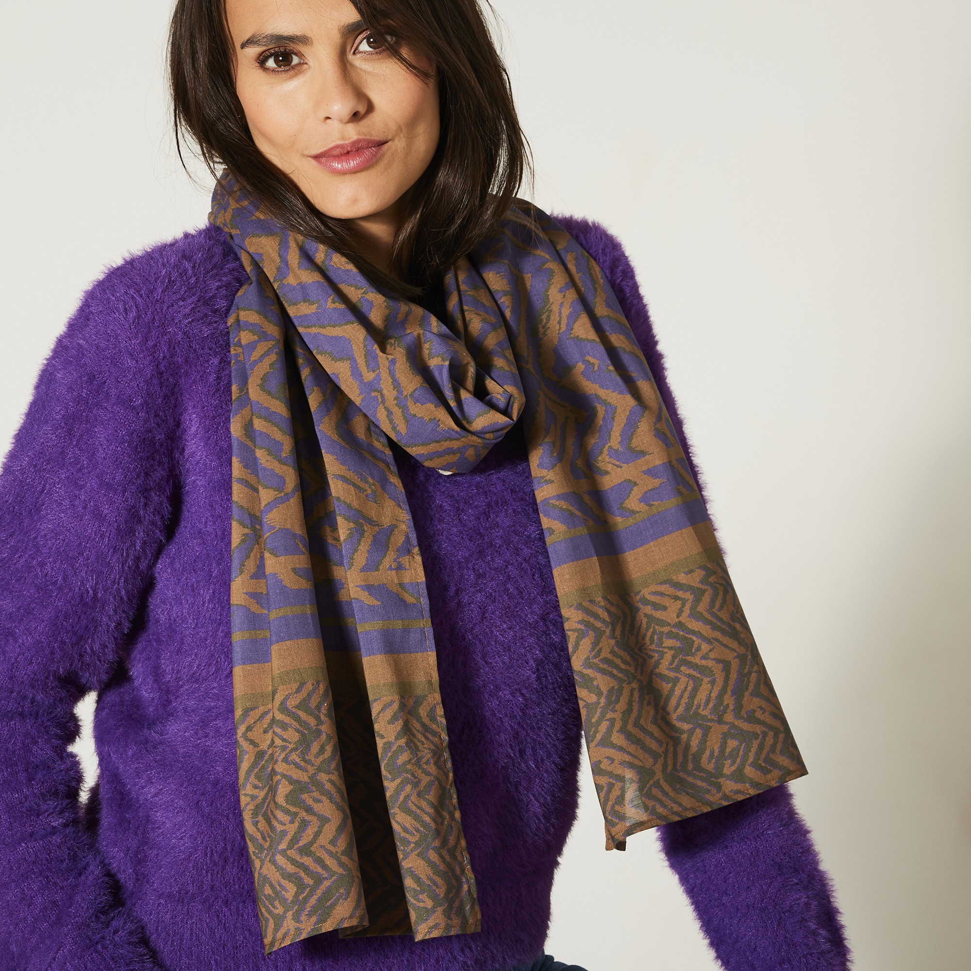 Foulard Style Che?che Confectionné En France Imprime?, 198 X 38 Cm - Coton - Blancheporte