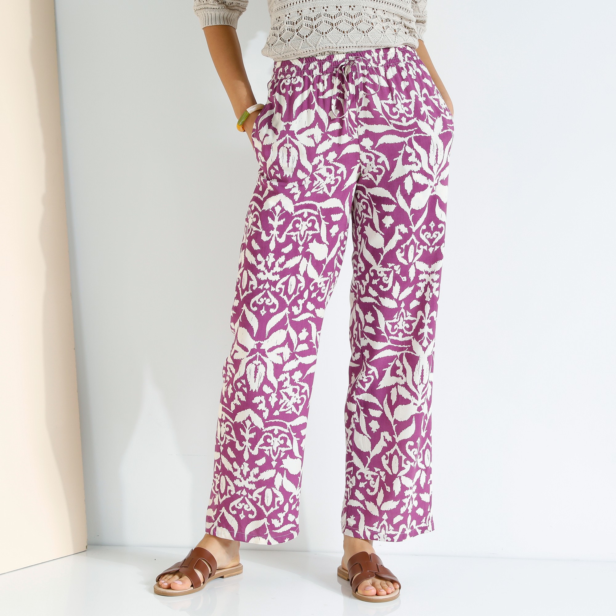 Pantalon Large Fluide, Imprimé Ethnique Bicolore - Blancheporte