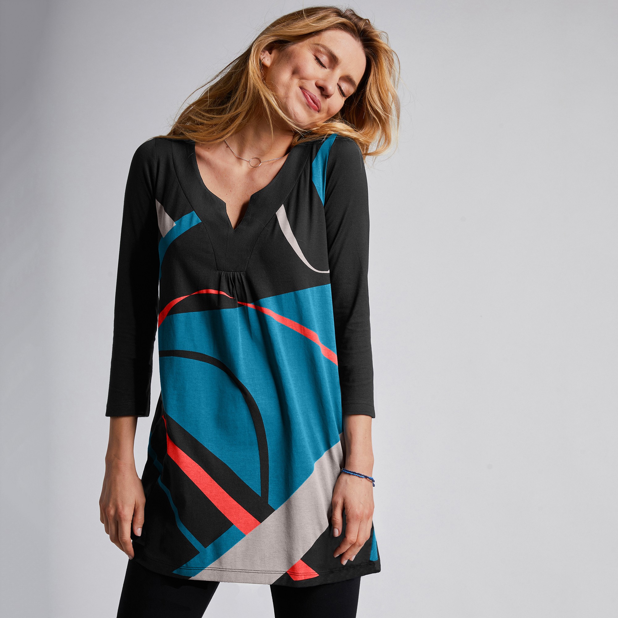 Tunique Col V Imprimé Graphique - Blancheporte