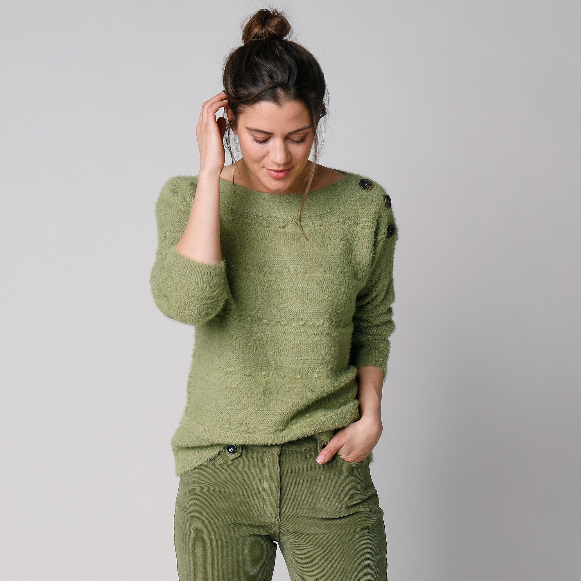 Pull Col Bateau Maille Poilue Fantaisie - Blancheporte