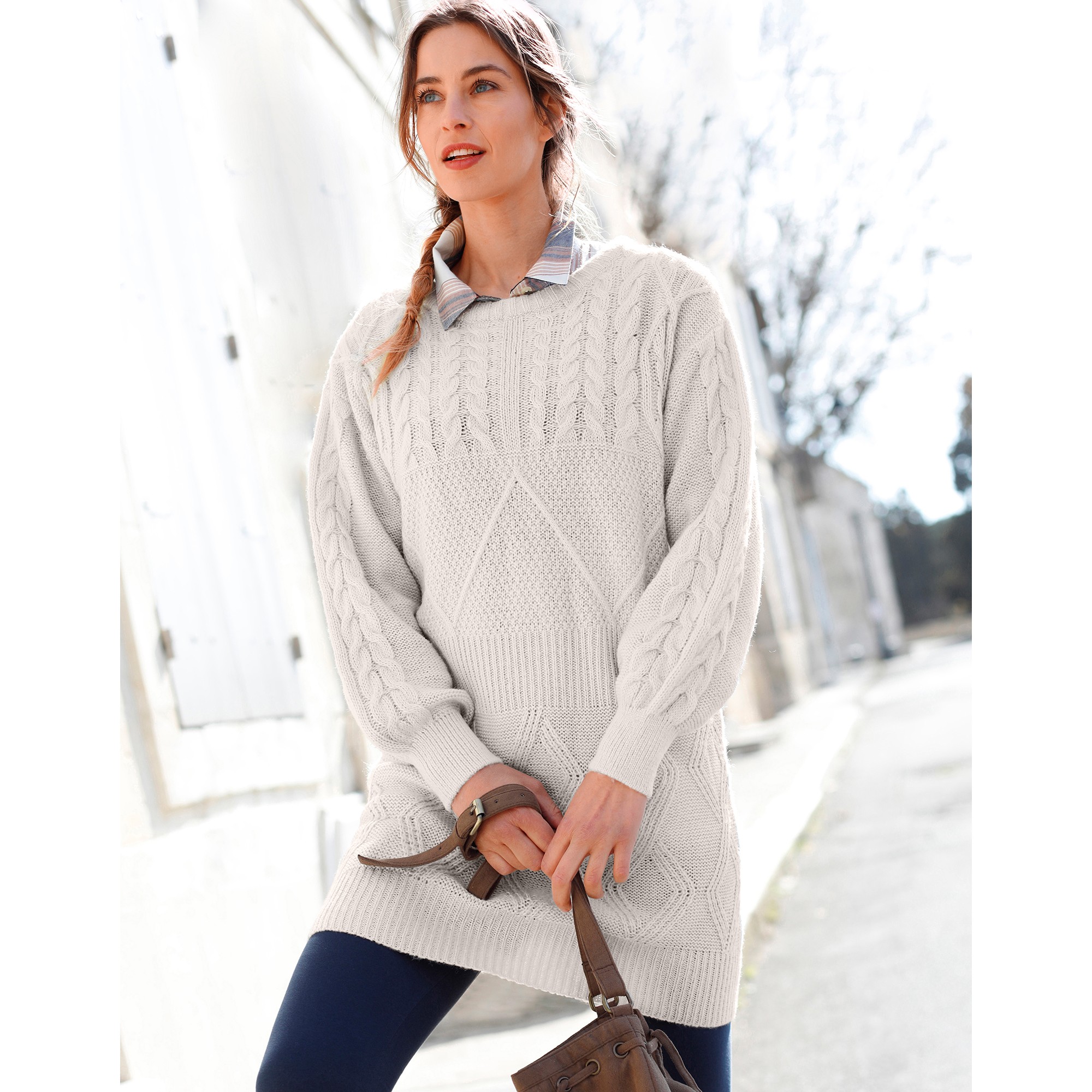Pull tunique torsadé manches longues | Blancheporte