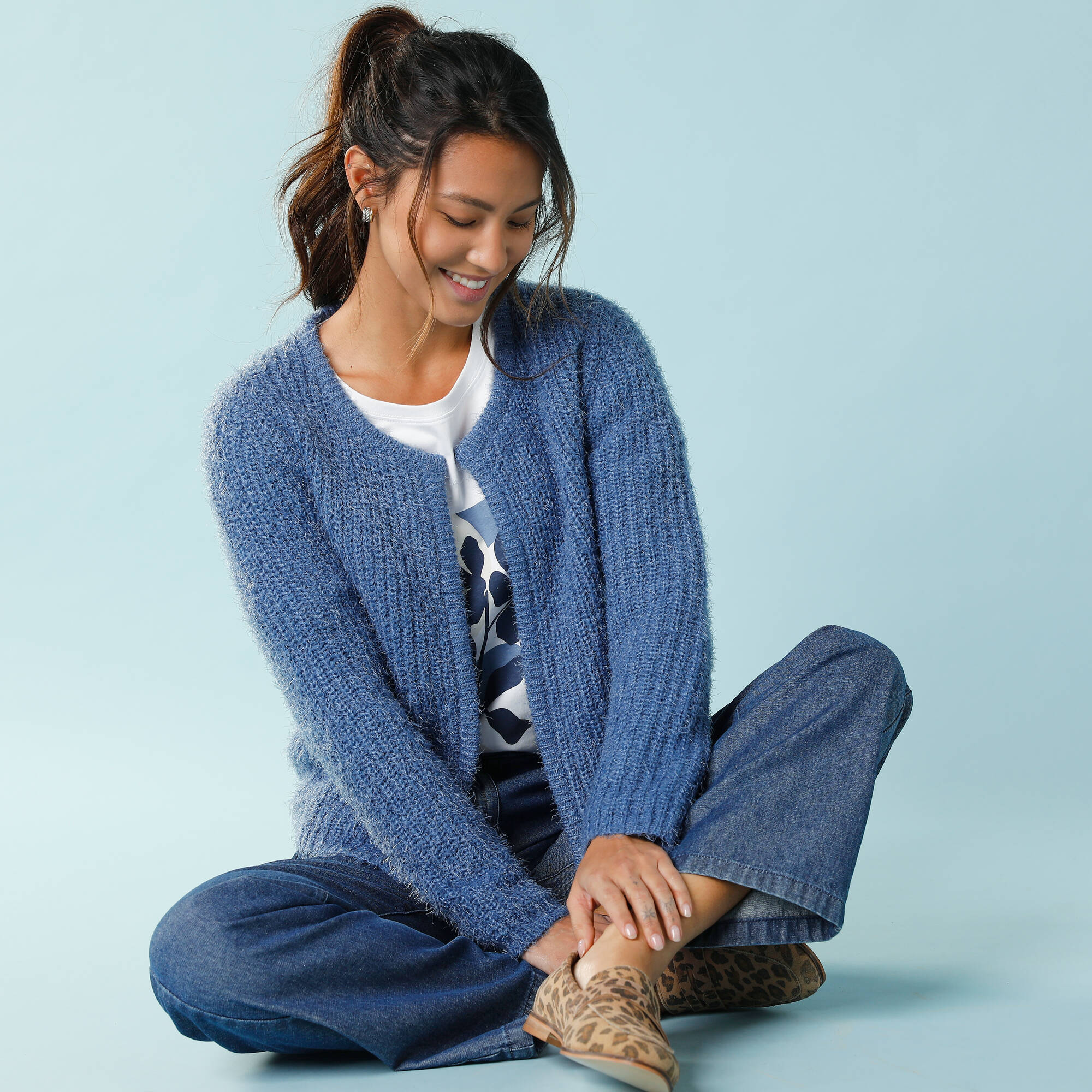 Gilet paletot Spécial Petites, maille poilue - Blancheporte