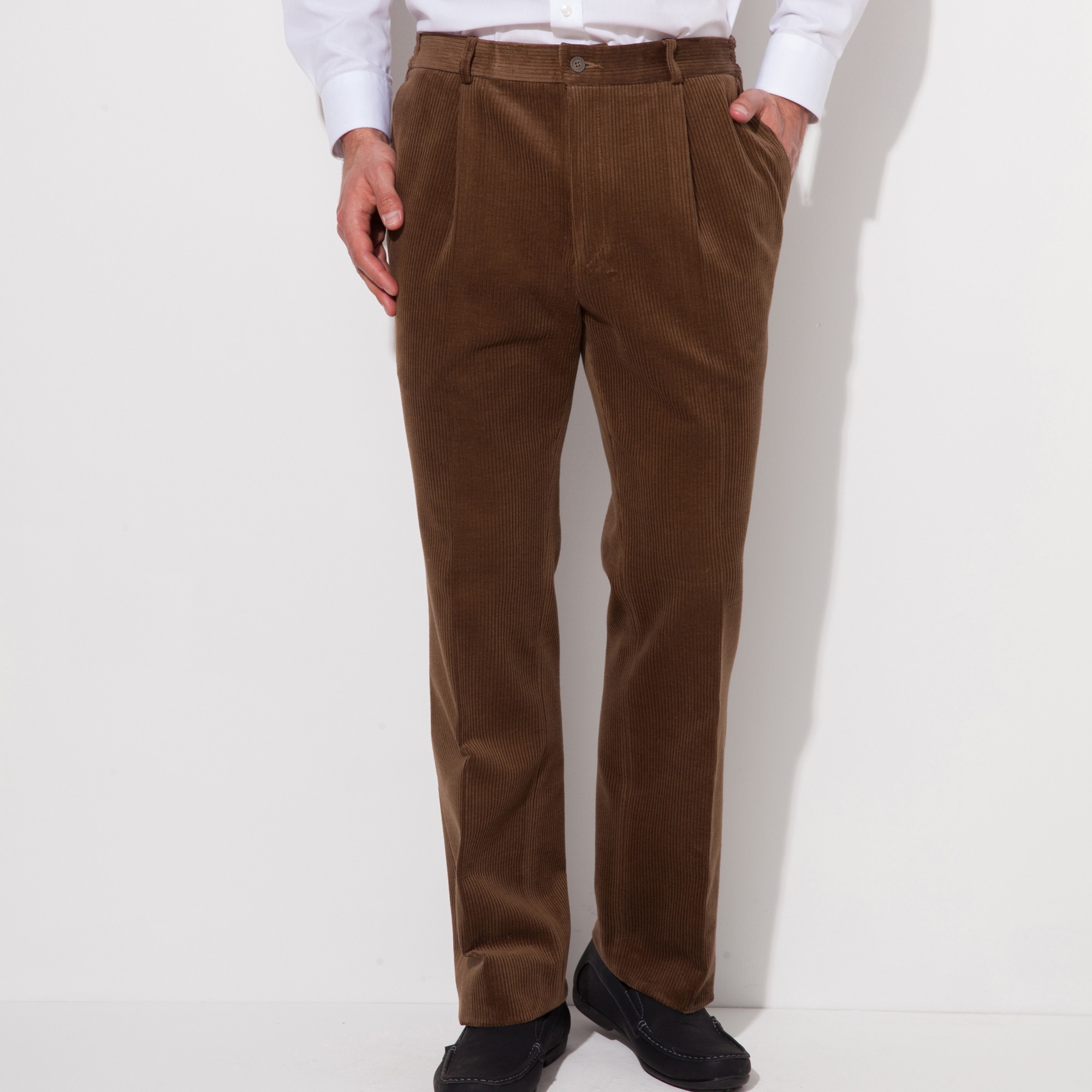 Pantalon velours taille elastiquee a pinces