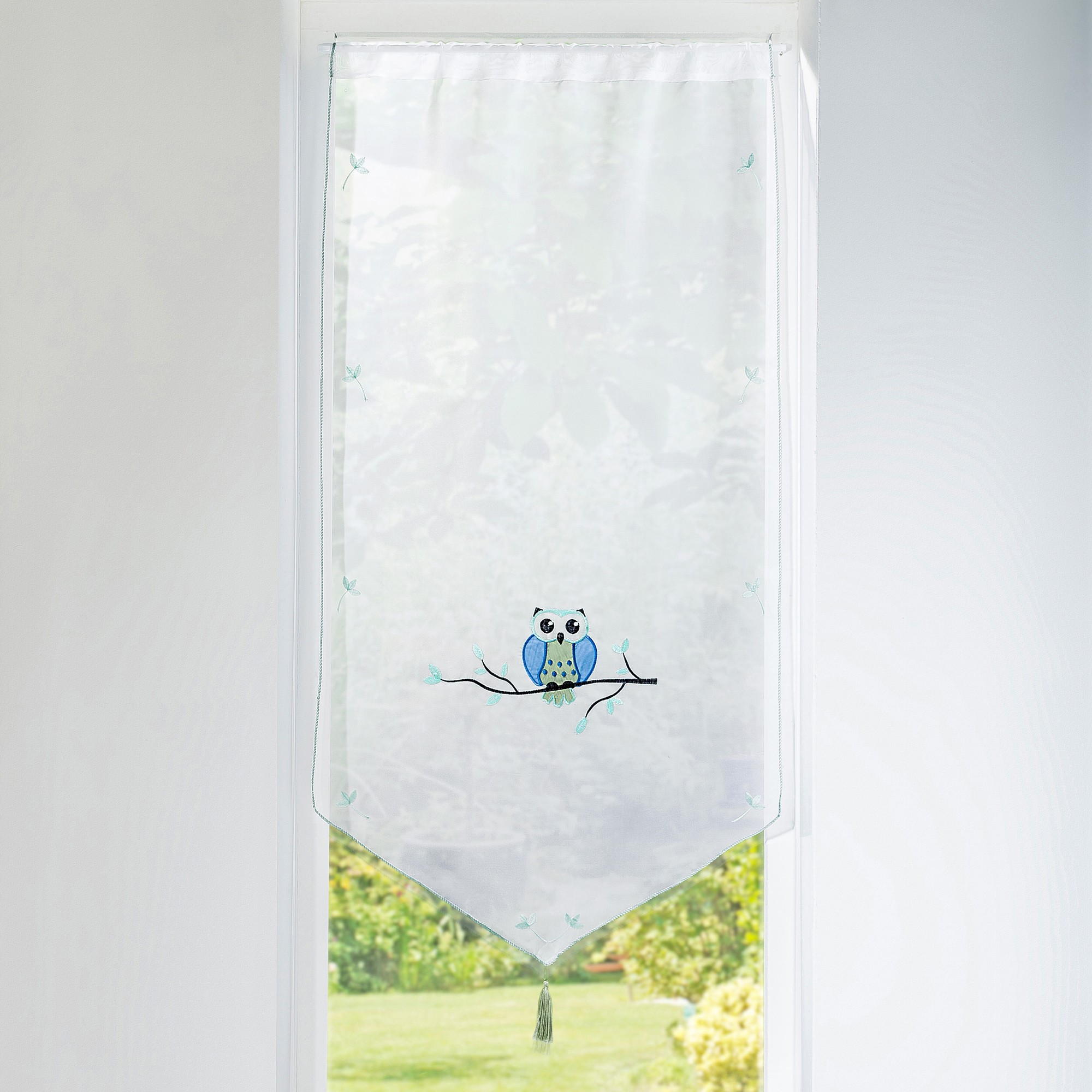 Vitrage Brodé Chouette Forme Pointe Pompon Finition Passe-tringle - Blancheporte