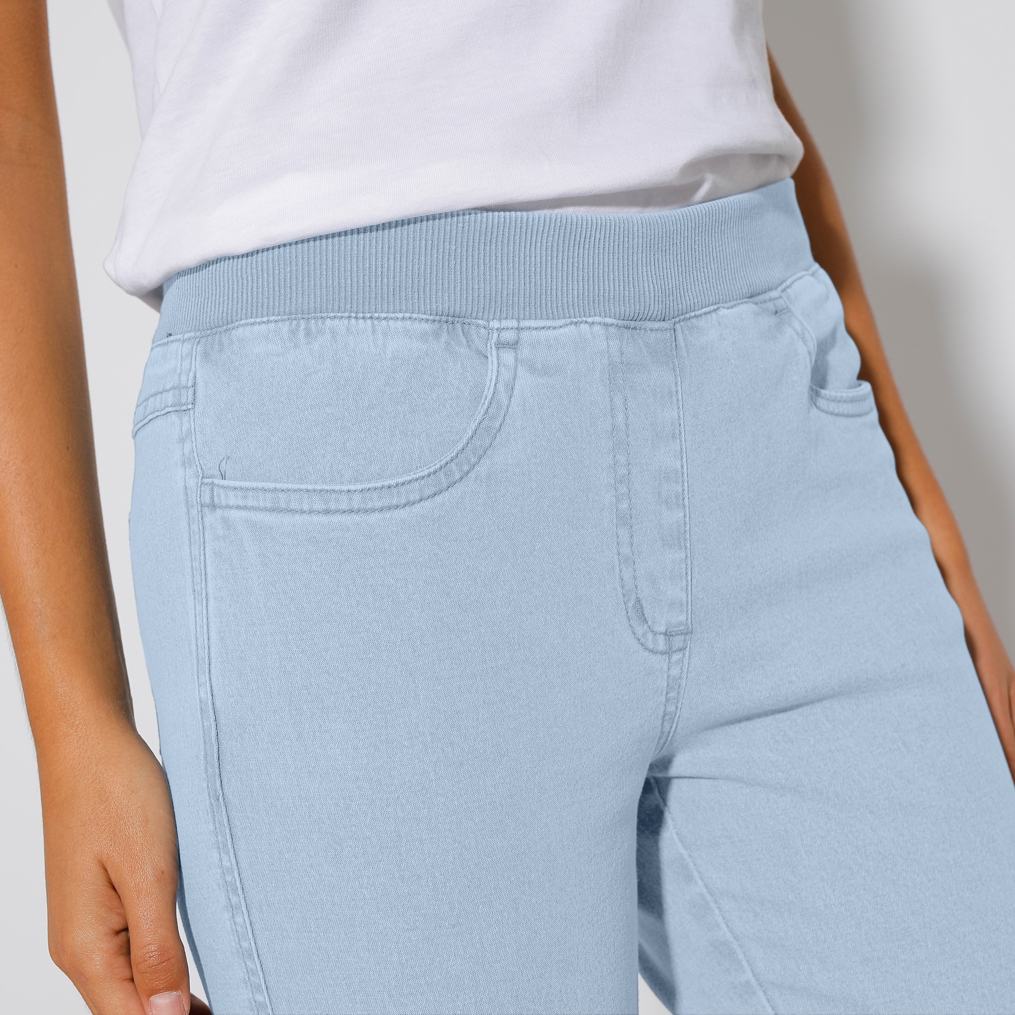 Pantacourt jean taille lastiqu e bleached Blancheporte