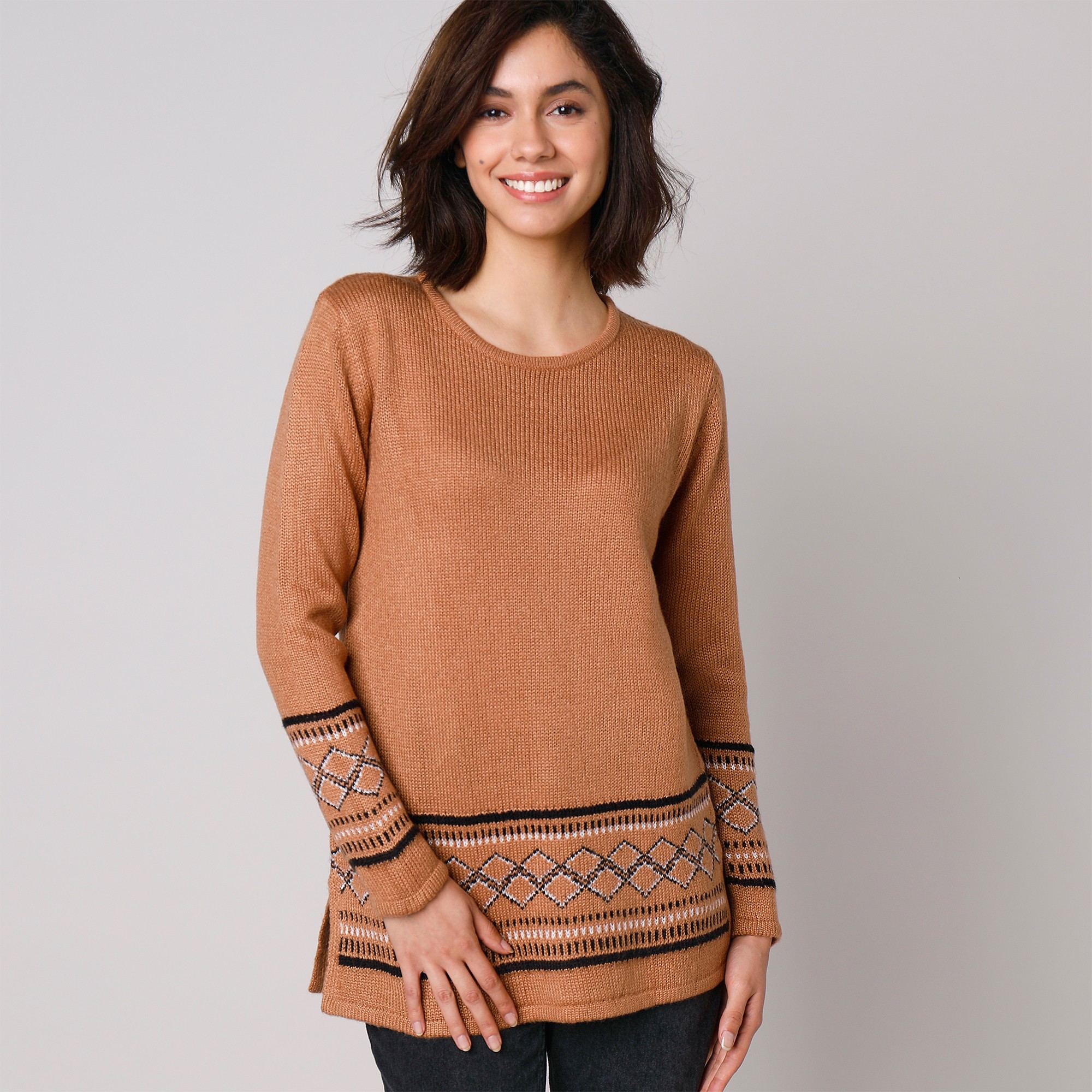 Pull Tunique, Base Et Poignets Jacquard - Blancheporte