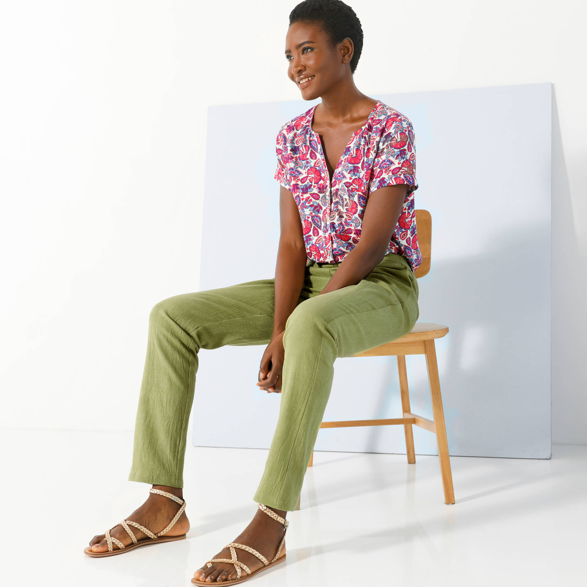 Pantalon fuselé fluide, lin-coton - Blancheporte