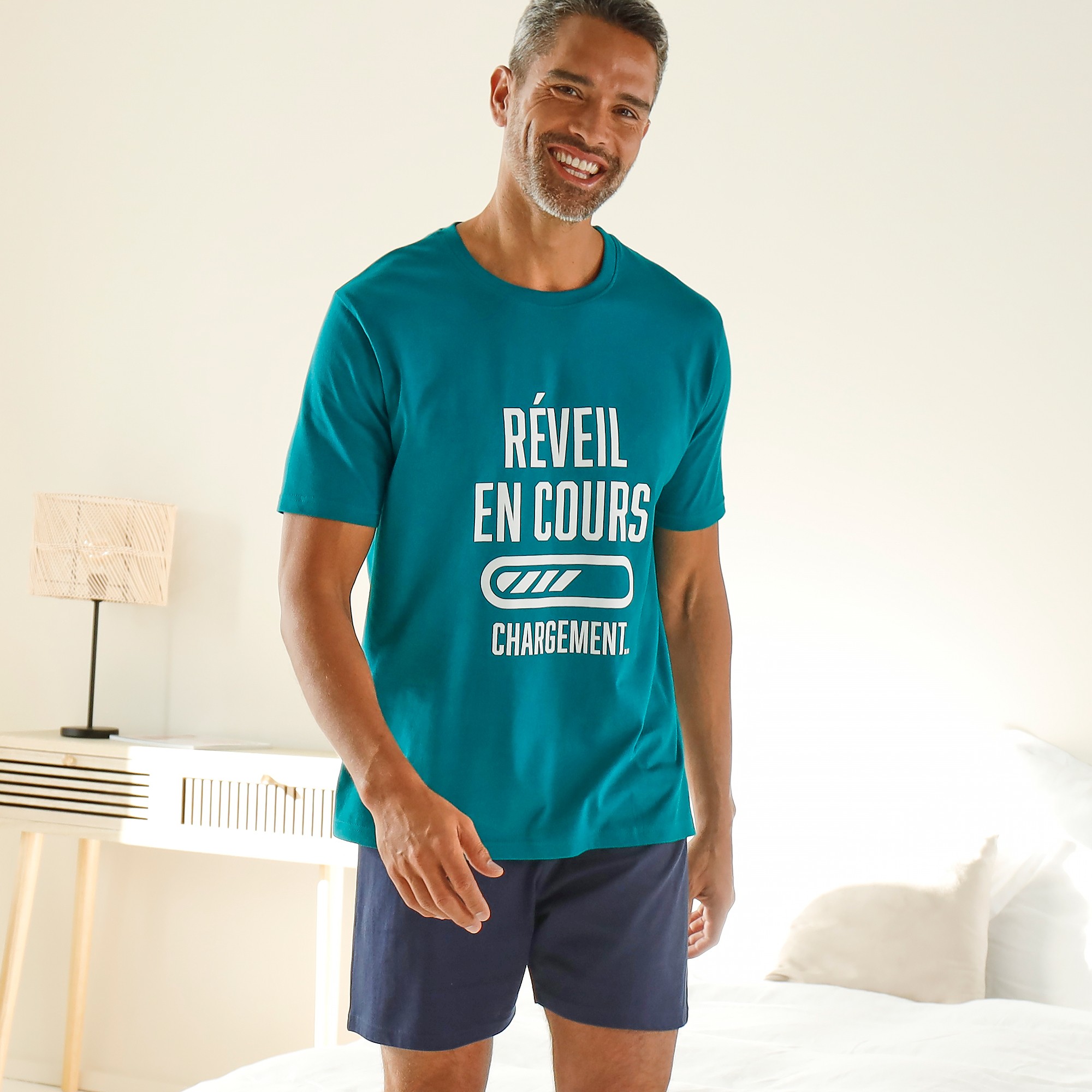 Pyjama Short Col Rond À Message - Blancheporte