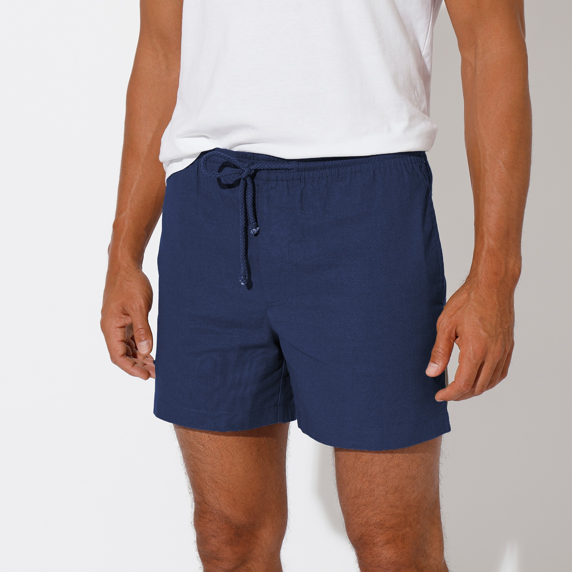 Short toile taille elastiquee marine Blancheporte