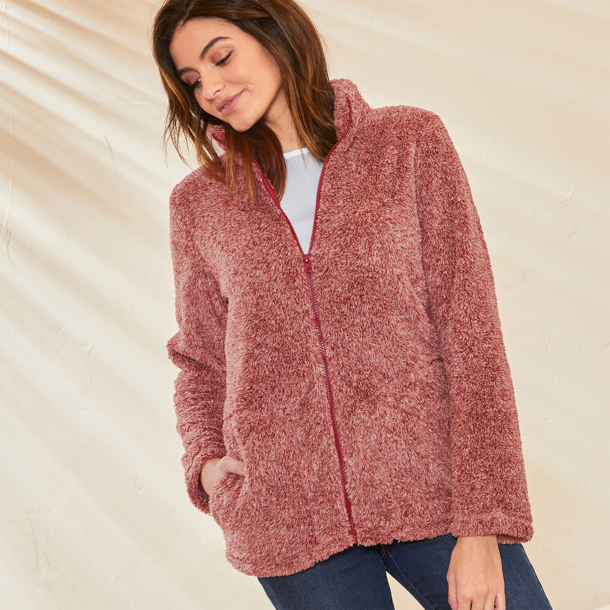 Veste zippee manches longues maille peluche