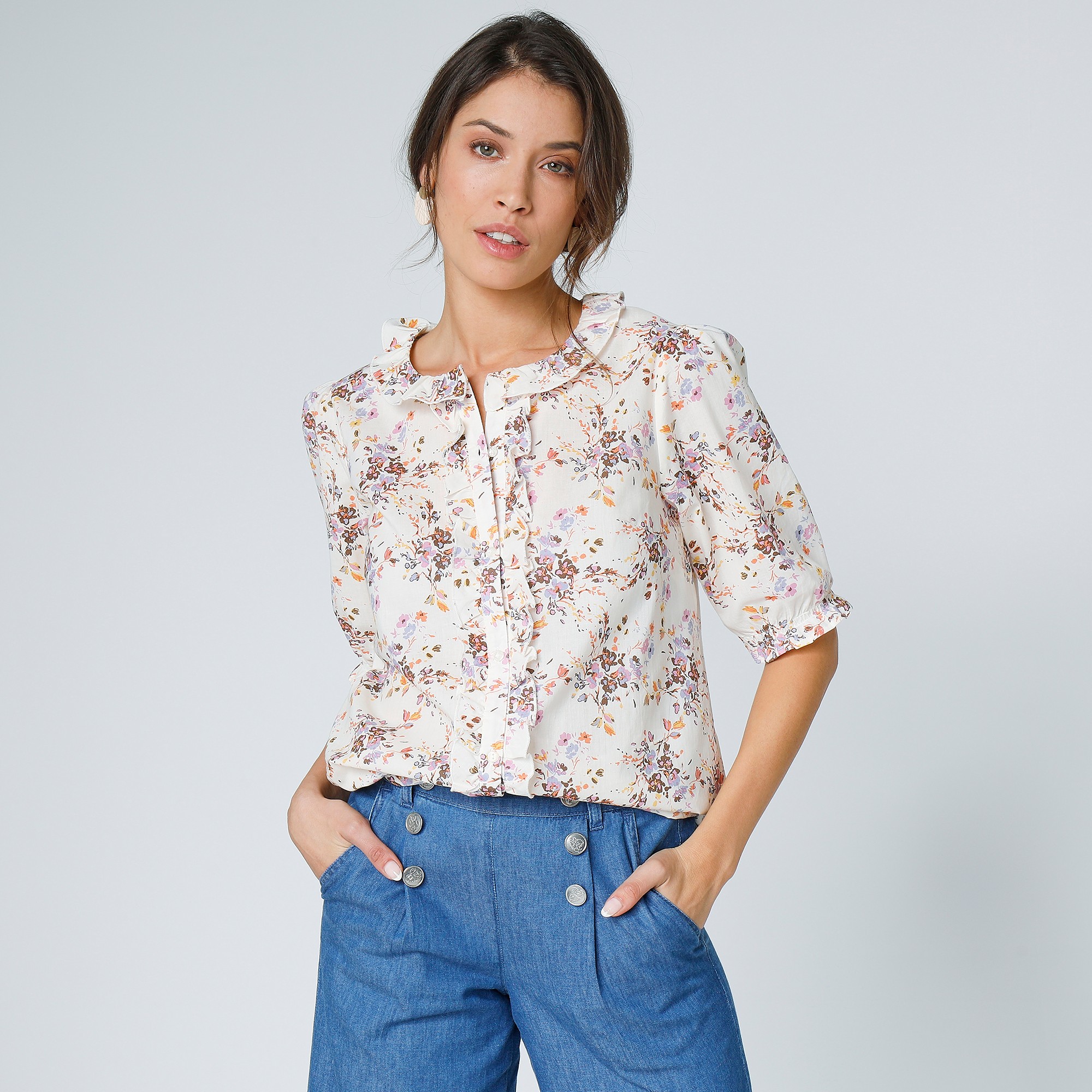 Chemisier Volanté Imprimé Manches Coude - Blancheporte