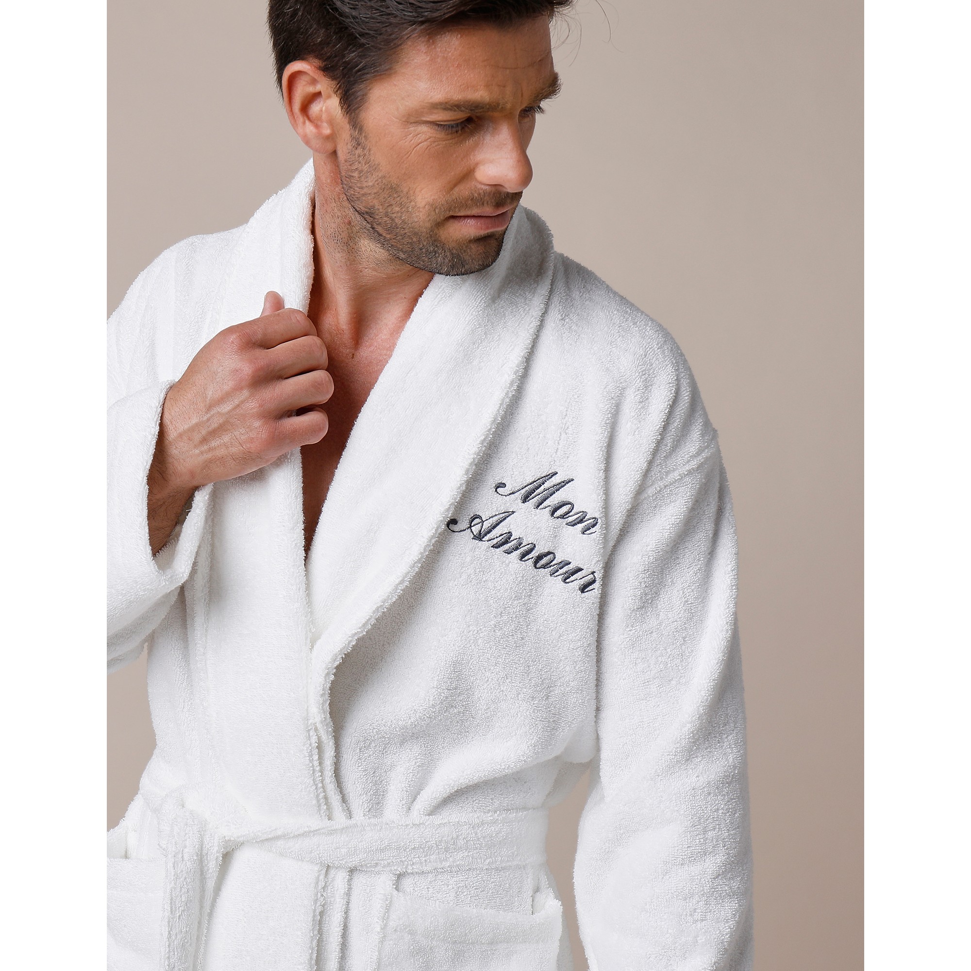Peignoir mixte adulte ponge bouclette col ch le personnalisable