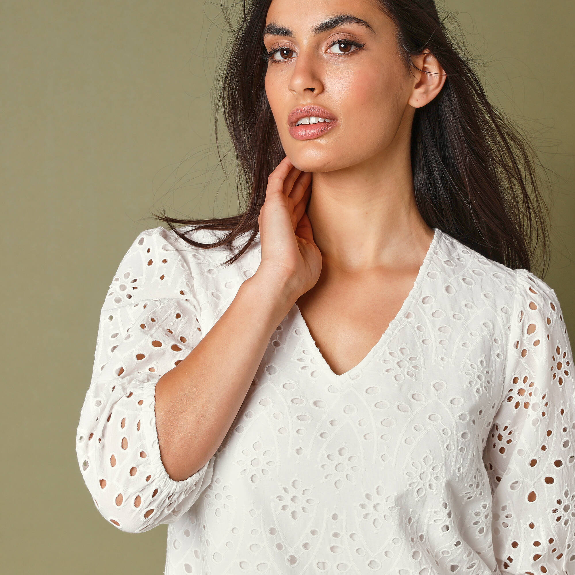 Robe broderie anglaise manches 3/4 - Blancheporte