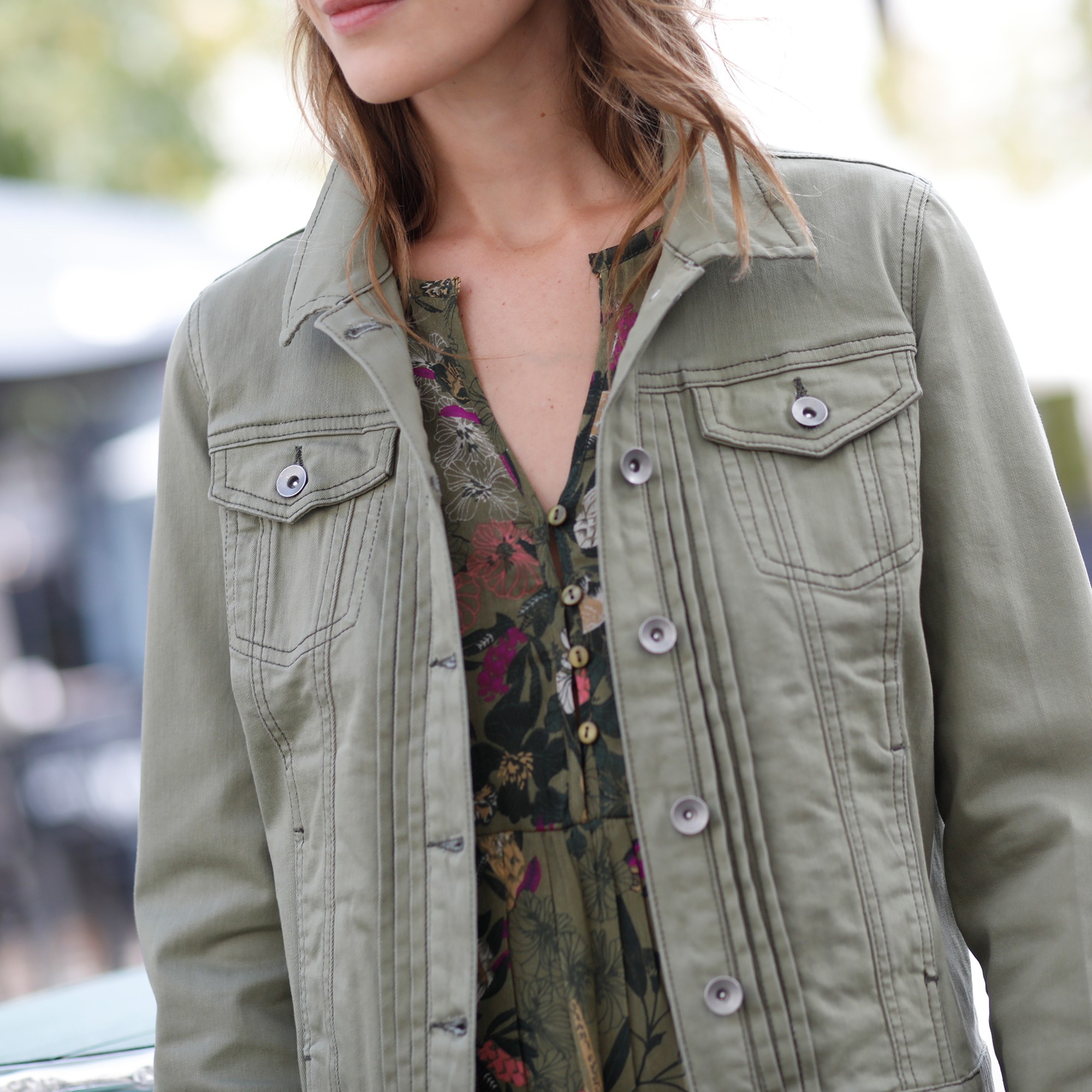Veste boutonnee plis fantaisie vert olive Blancheporte