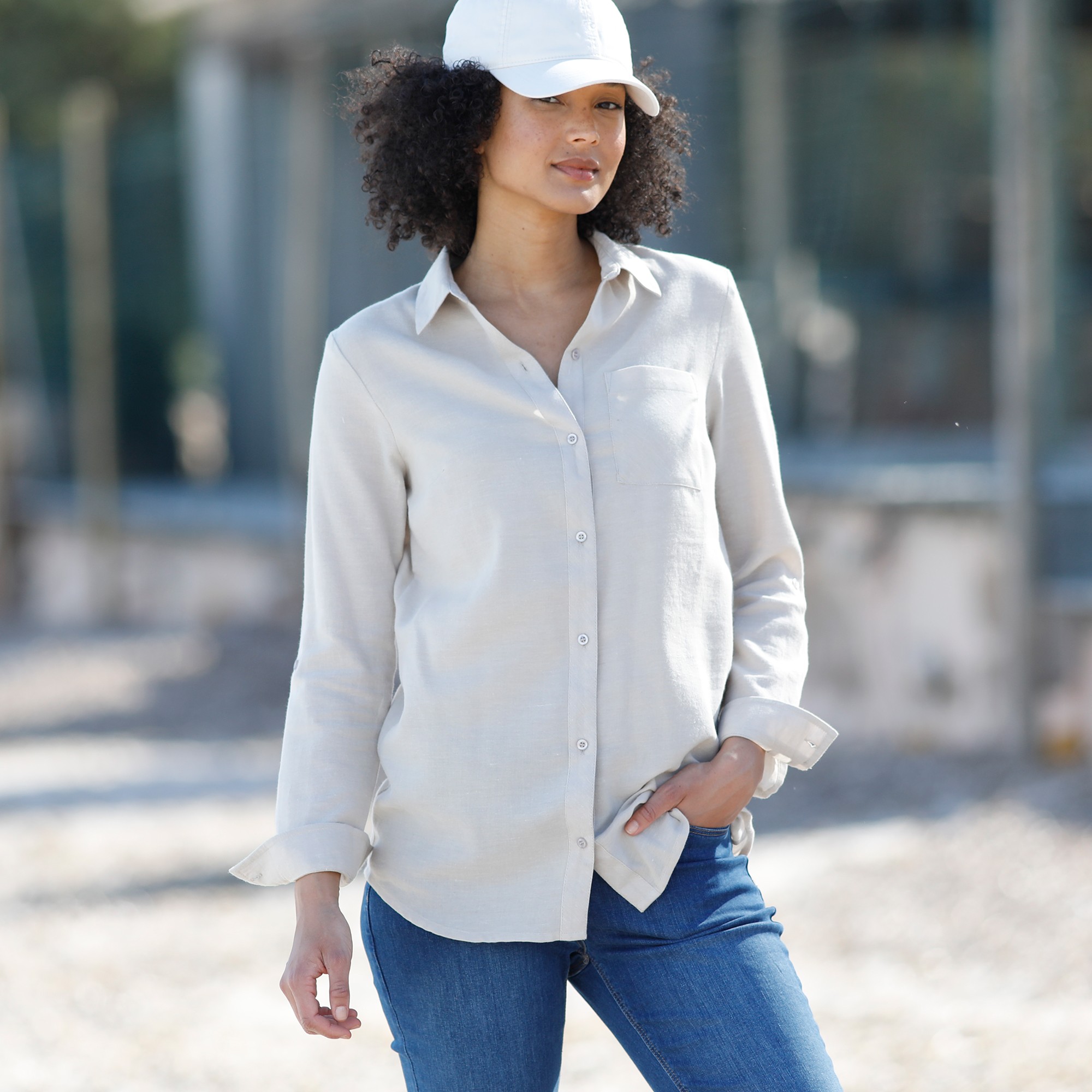 Chemise Manches Retroussables, Flanelle Effet Denim - Blancheporte